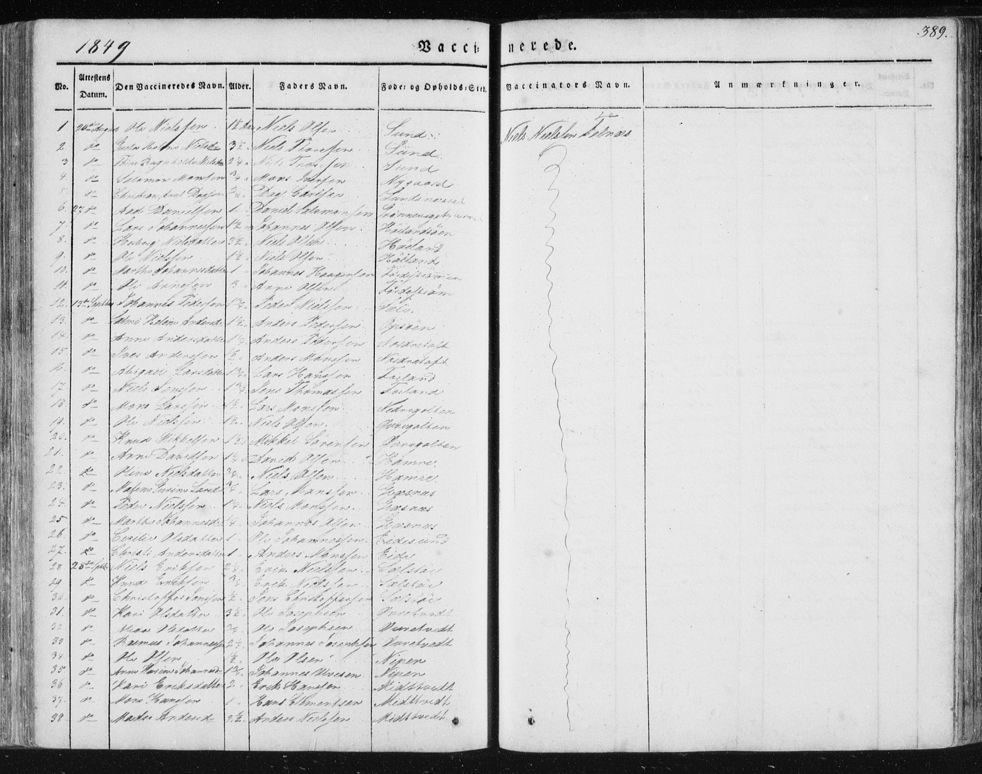 Sund sokneprestembete, AV/SAB-A-99930: Parish register (official) no. A 13, 1835-1849, p. 389