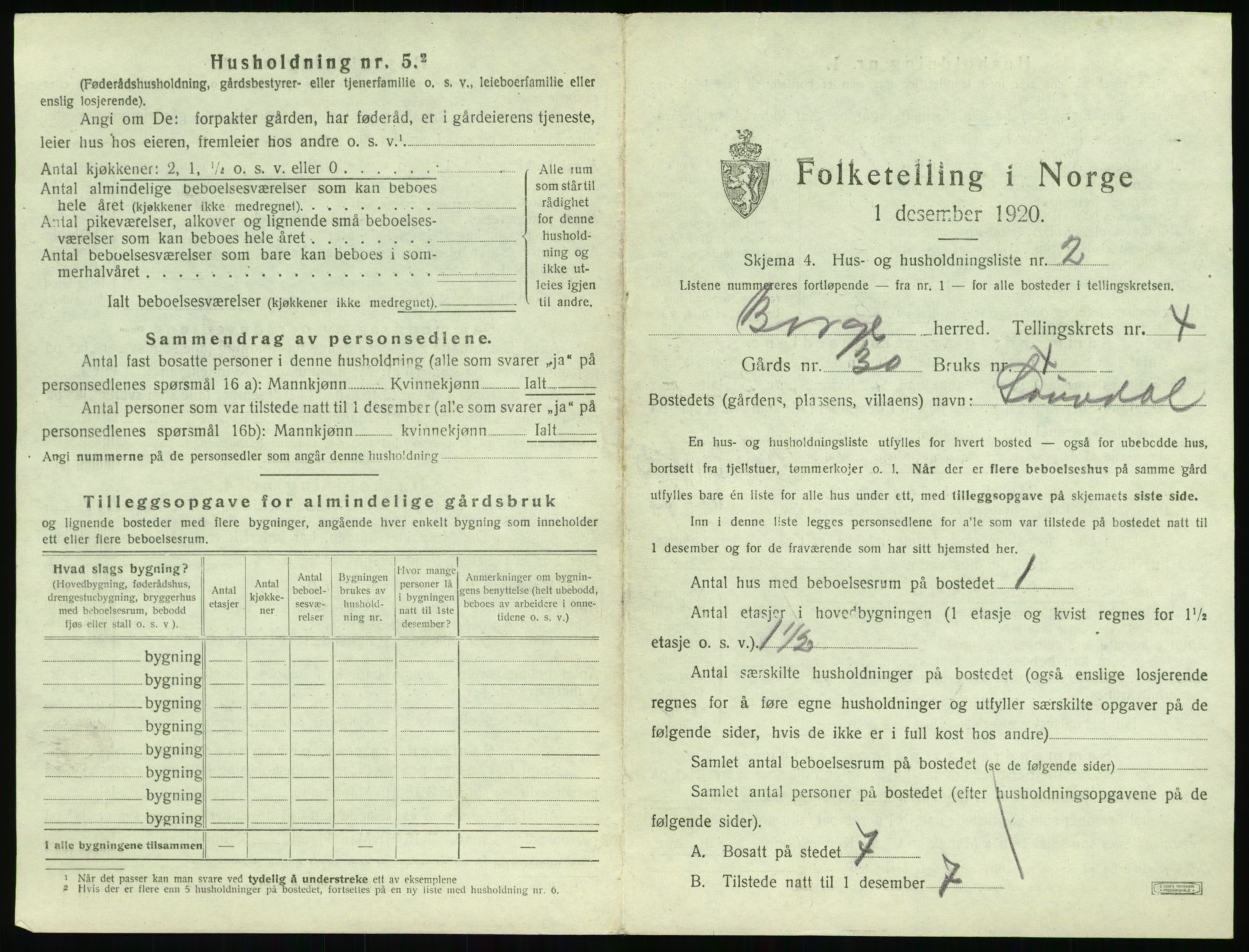 SAT, 1920 census for Borge, 1920, p. 449