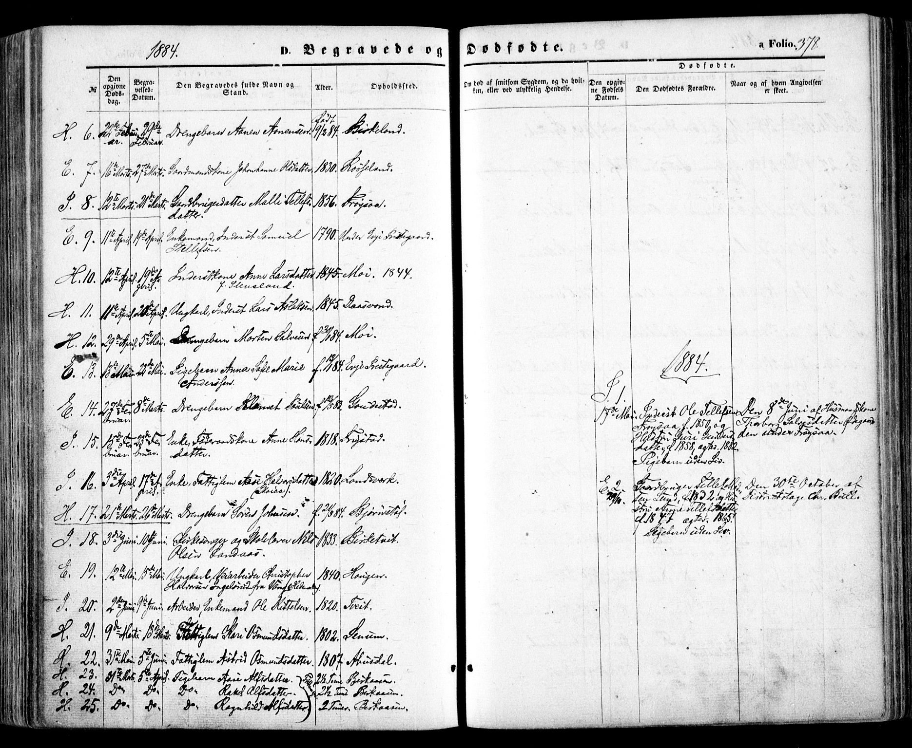 Evje sokneprestkontor, SAK/1111-0008/F/Fa/Faa/L0006: Parish register (official) no. A 6, 1866-1884, p. 378
