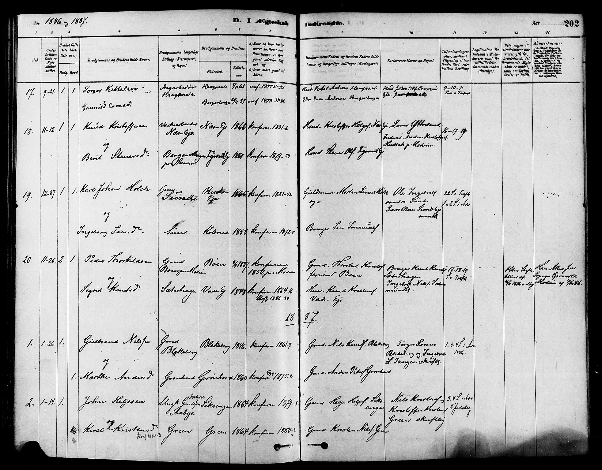 Sigdal kirkebøker, SAKO/A-245/F/Fa/L0011: Parish register (official) no. I 11, 1879-1887, p. 202
