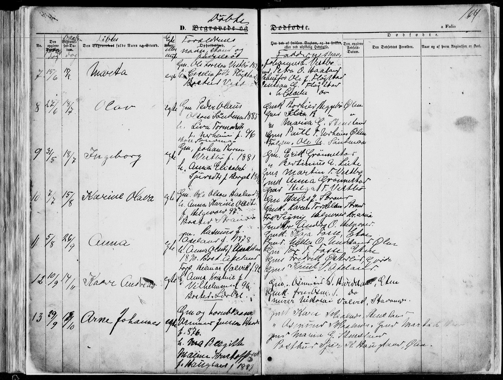 Vikedal sokneprestkontor, SAST/A-101840/01/V: Parish register (copy) no. B 10, 1864-1926, p. 164