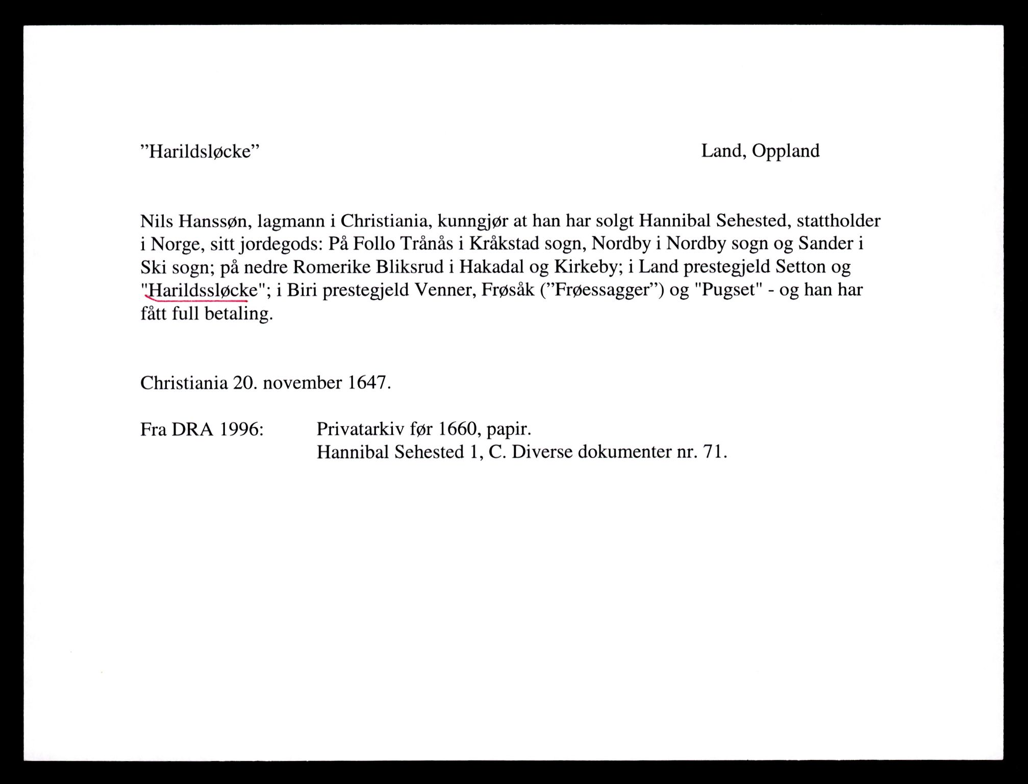 Riksarkivets diplomsamling, AV/RA-EA-5965/F35/F35e/L0011: Registreringssedler Oppland 3, 1400-1700, p. 429