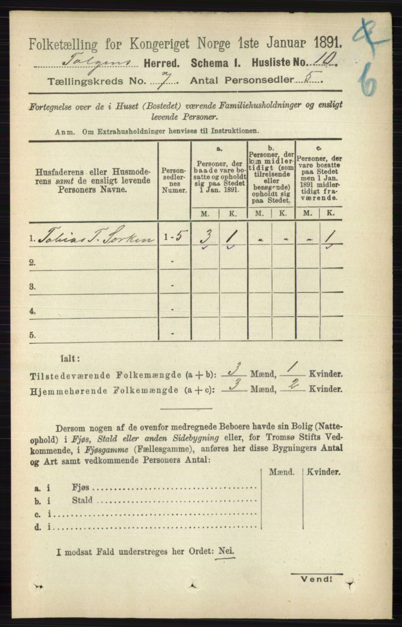 RA, 1891 census for 0436 Tolga, 1891, p. 1997