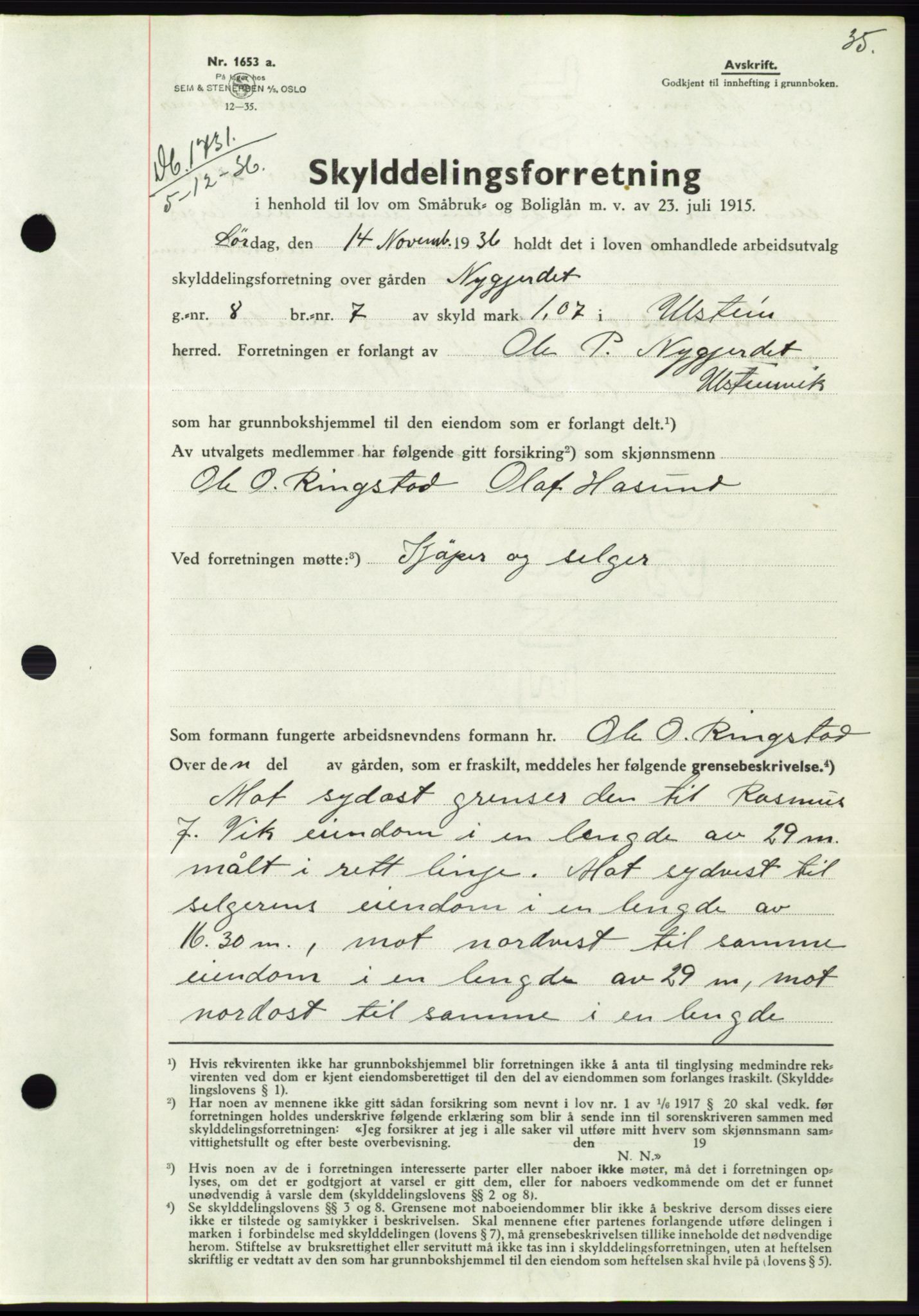 Søre Sunnmøre sorenskriveri, SAT/A-4122/1/2/2C/L0062: Mortgage book no. 56, 1936-1937, Diary no: : 1731/1936