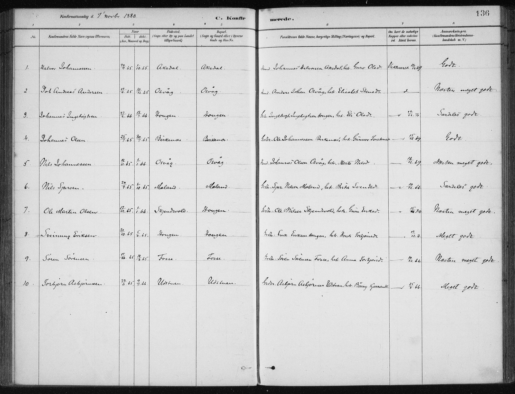 Etne sokneprestembete, SAB/A-75001/H/Haa: Parish register (official) no. C  1, 1879-1919, p. 136