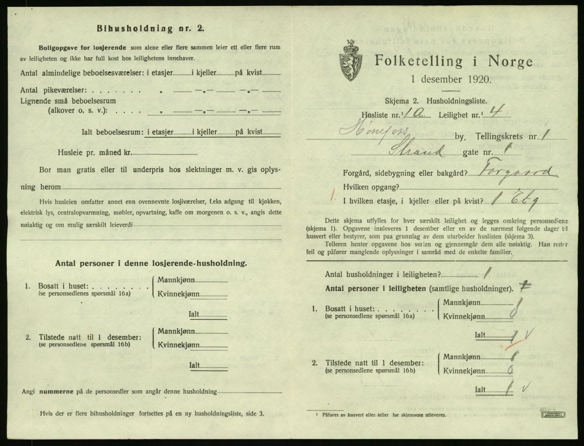 SAKO, 1920 census for Hønefoss, 1920, p. 764