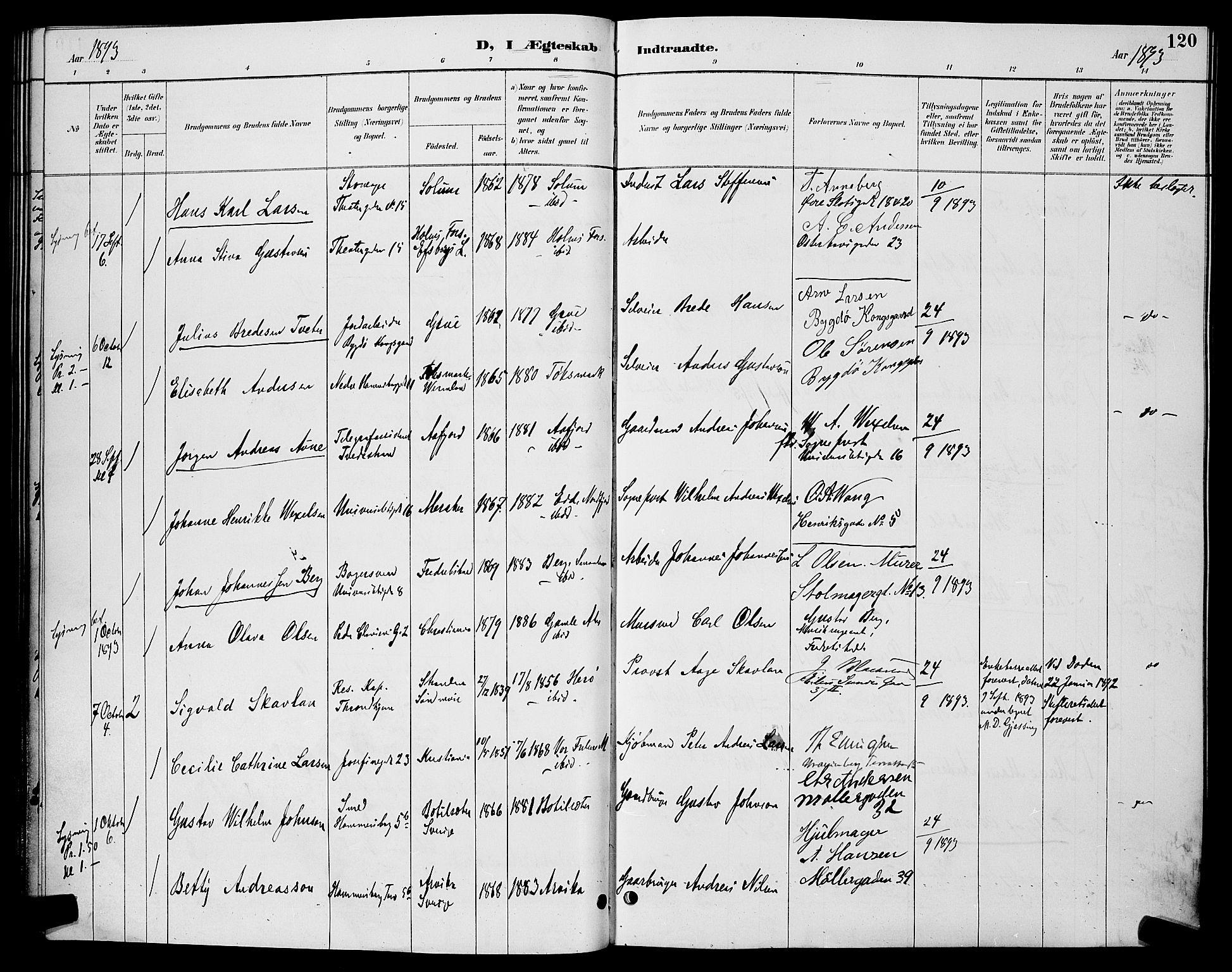 Trefoldighet prestekontor Kirkebøker, AV/SAO-A-10882/H/Ha/L0004: Banns register no. 4, 1888-1894, p. 120