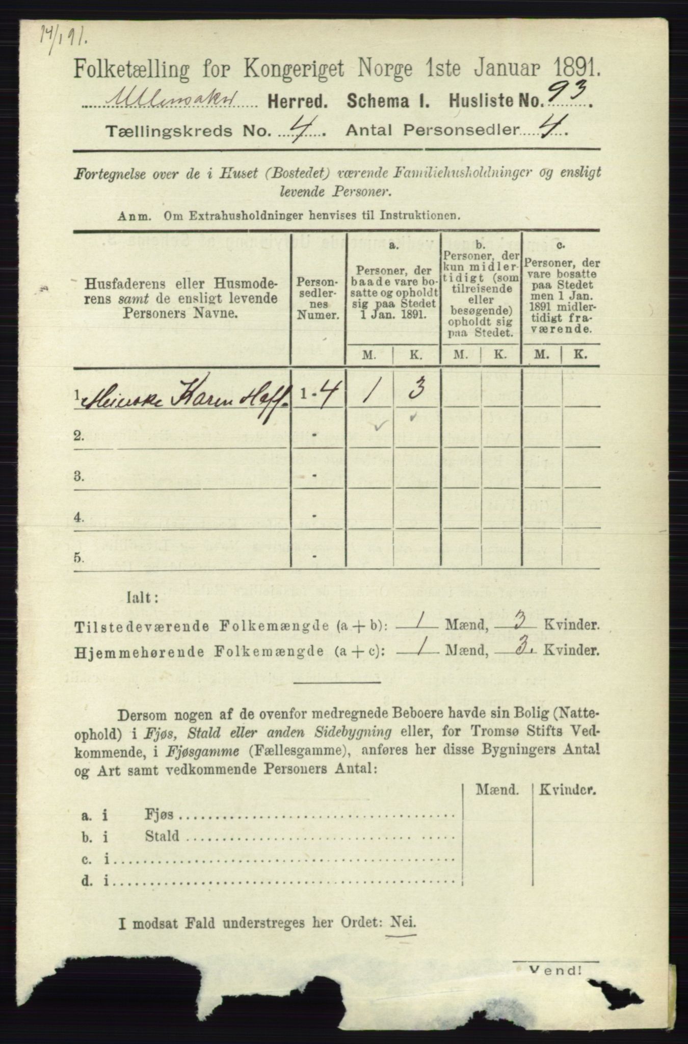 RA, 1891 census for 0235 Ullensaker, 1891, p. 1527