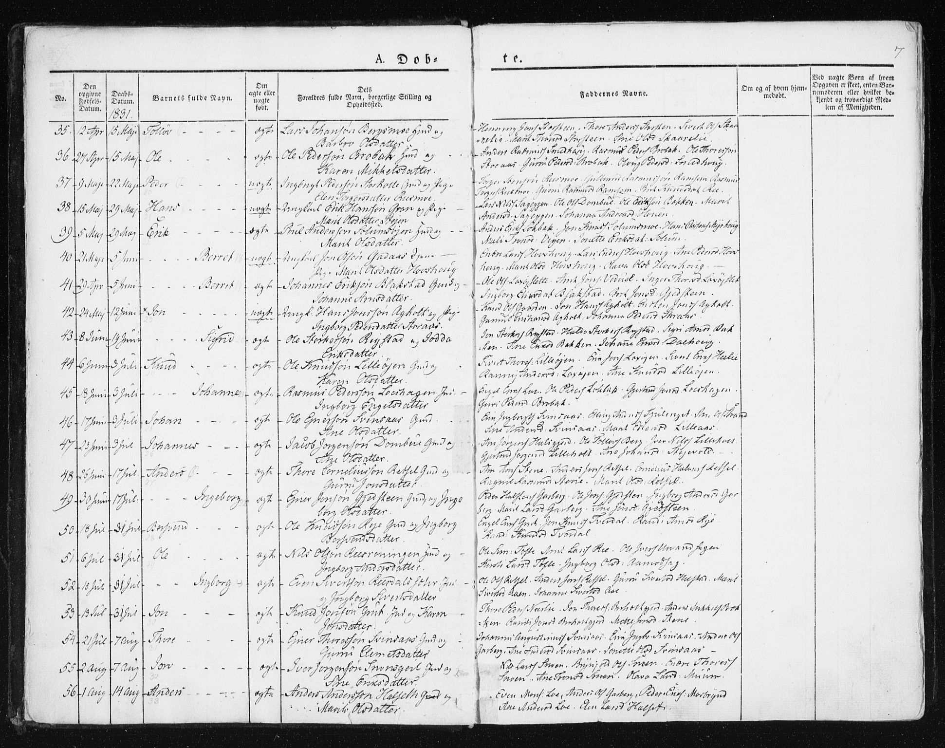 Ministerialprotokoller, klokkerbøker og fødselsregistre - Sør-Trøndelag, AV/SAT-A-1456/672/L0855: Parish register (official) no. 672A07, 1829-1860, p. 7