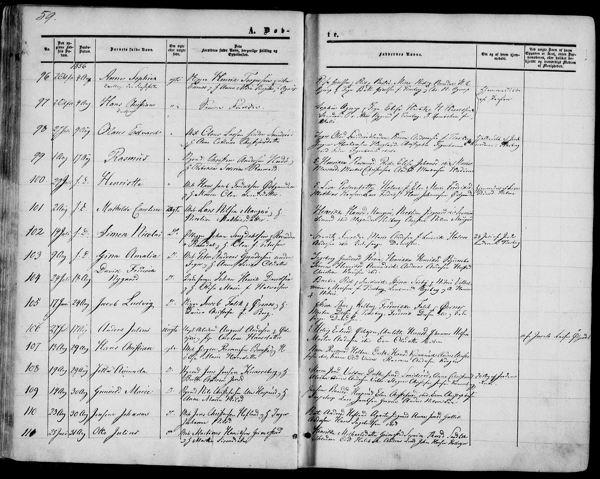 Nøtterøy kirkebøker, AV/SAKO-A-354/F/Fa/L0006: Parish register (official) no. I 6, 1852-1864, p. 59