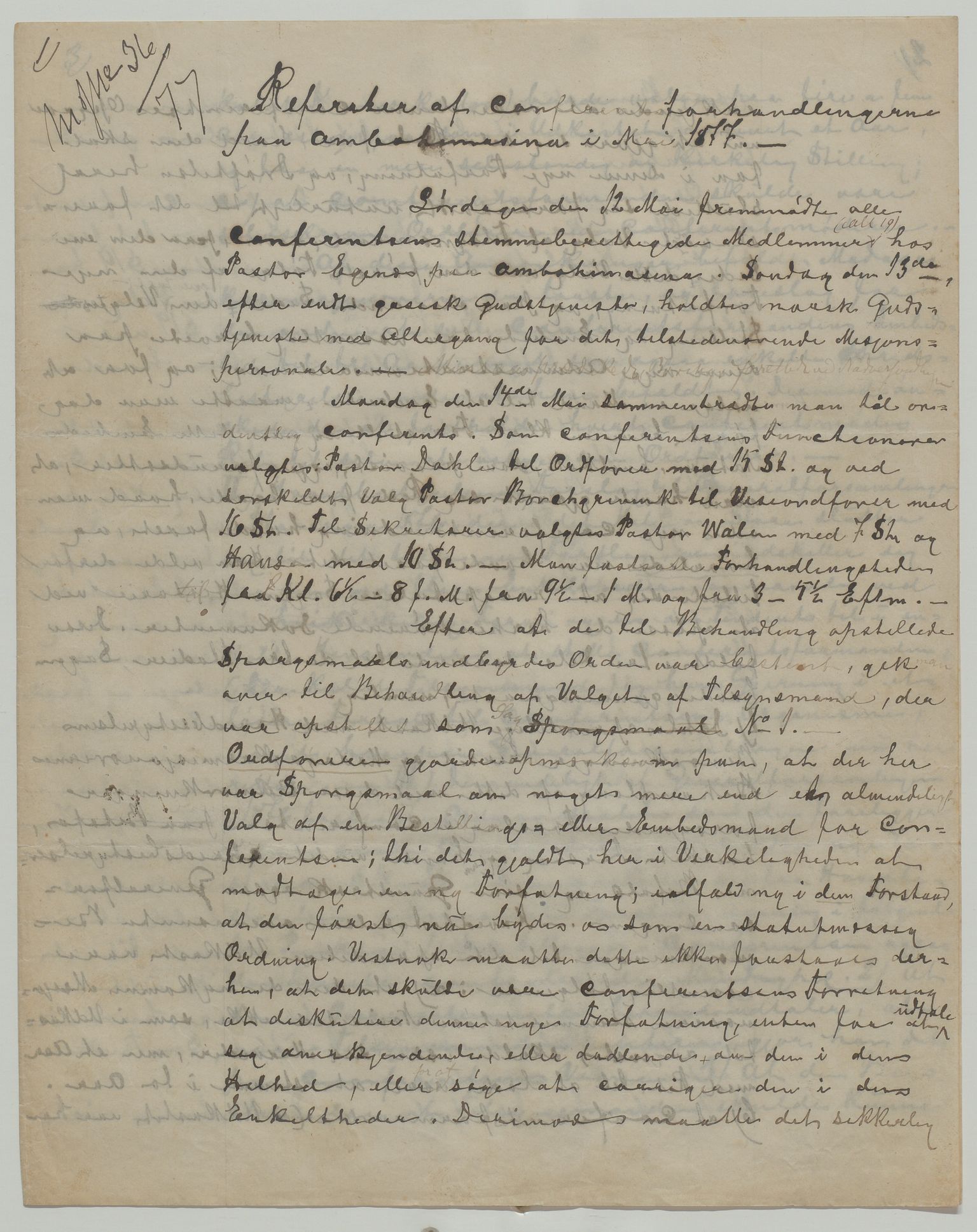 Det Norske Misjonsselskap - hovedadministrasjonen, VID/MA-A-1045/D/Da/Daa/L0035/0003: Konferansereferat og årsberetninger / Konferansereferat fra Madagaskar Innland., 1877, p. 1