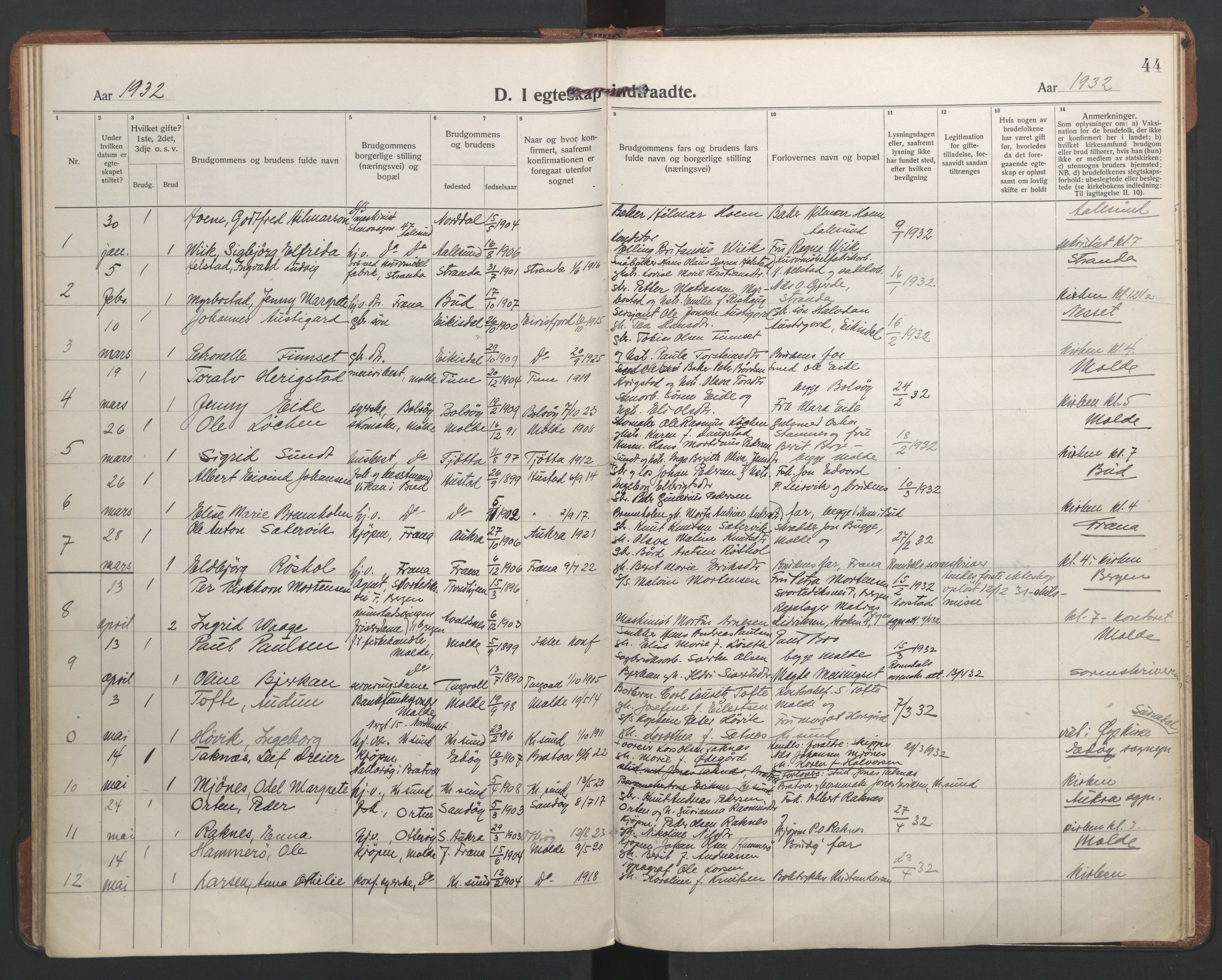 Ministerialprotokoller, klokkerbøker og fødselsregistre - Møre og Romsdal, AV/SAT-A-1454/558/L0698: Parish register (official) no. 558A12, 1922-1937, p. 44