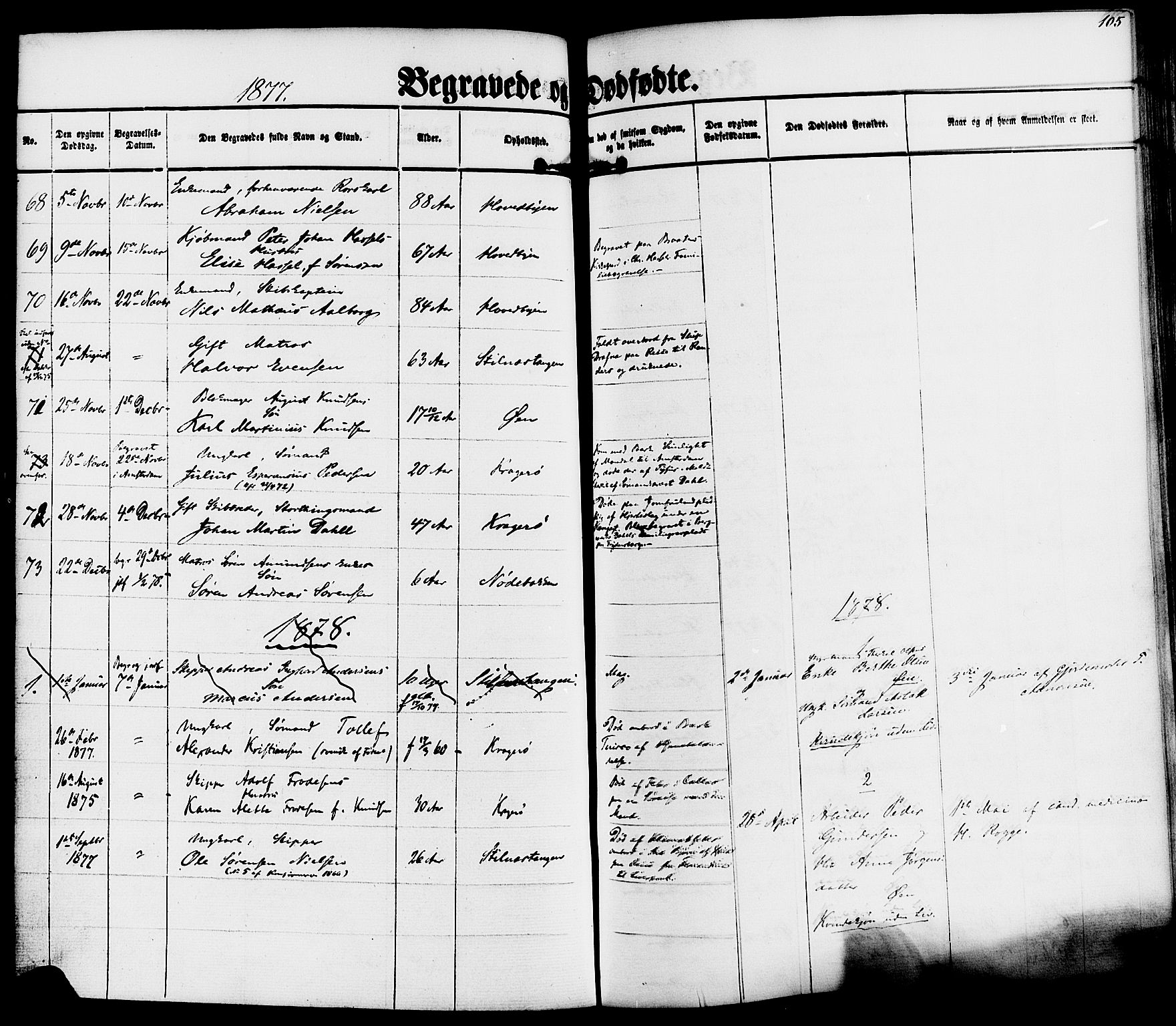 Kragerø kirkebøker, SAKO/A-278/F/Fa/L0010: Parish register (official) no. 10, 1861-1885, p. 105