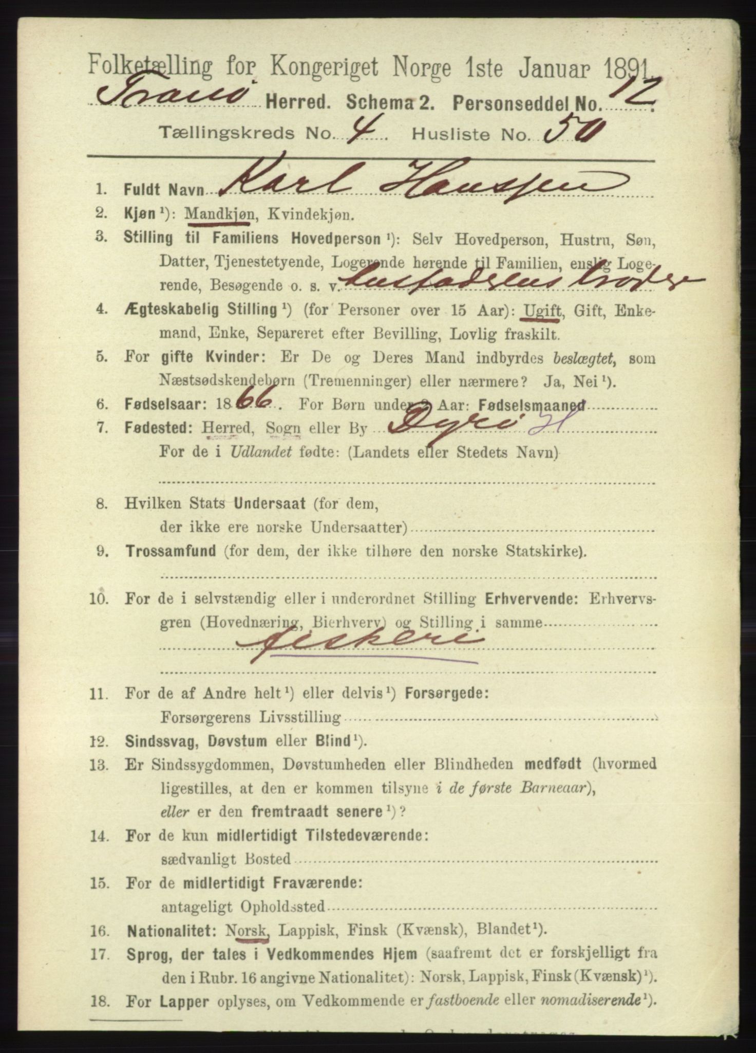 RA, 1891 census for 1927 Tranøy, 1891, p. 1766