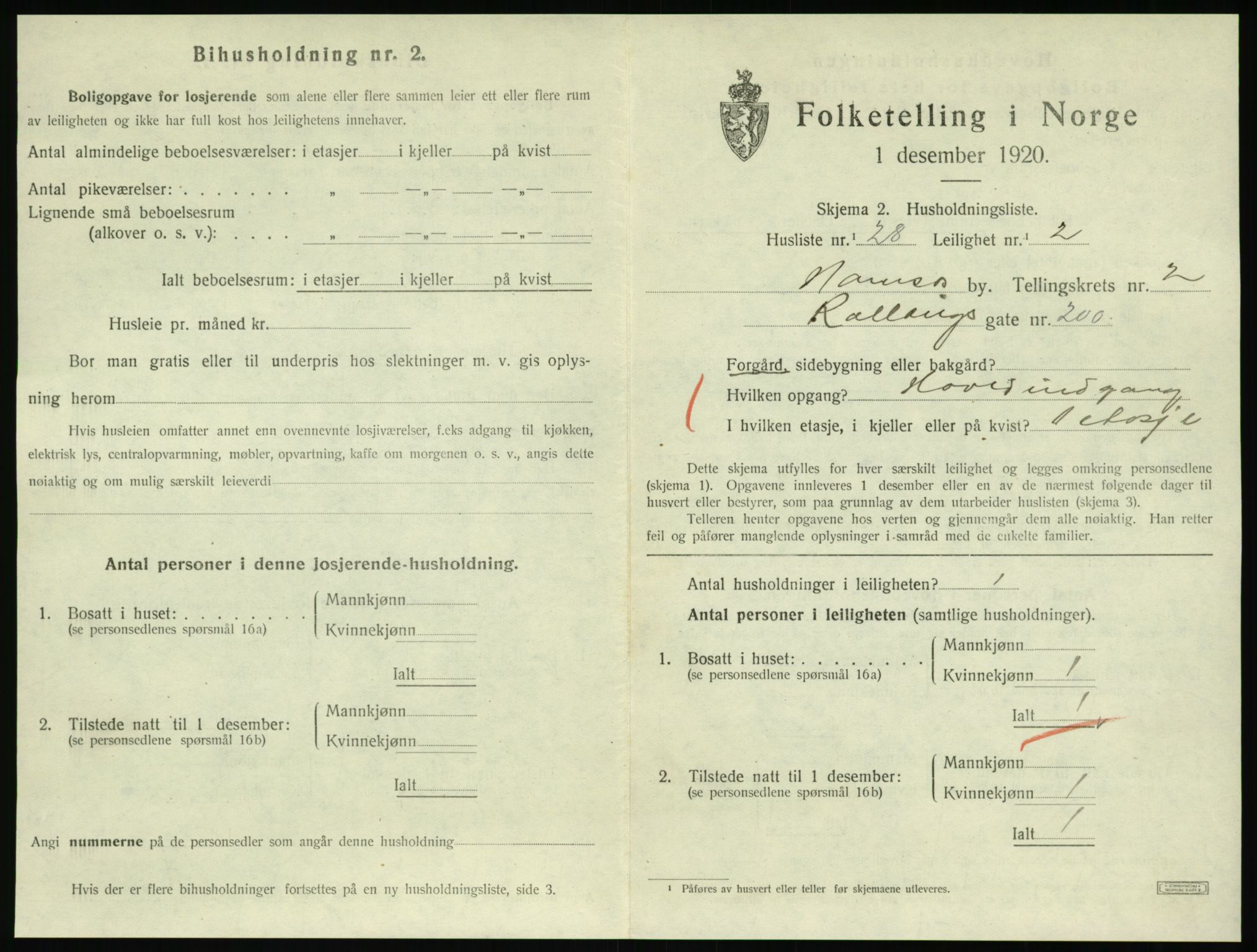 SAT, 1920 census for Namsos, 1920, p. 1063