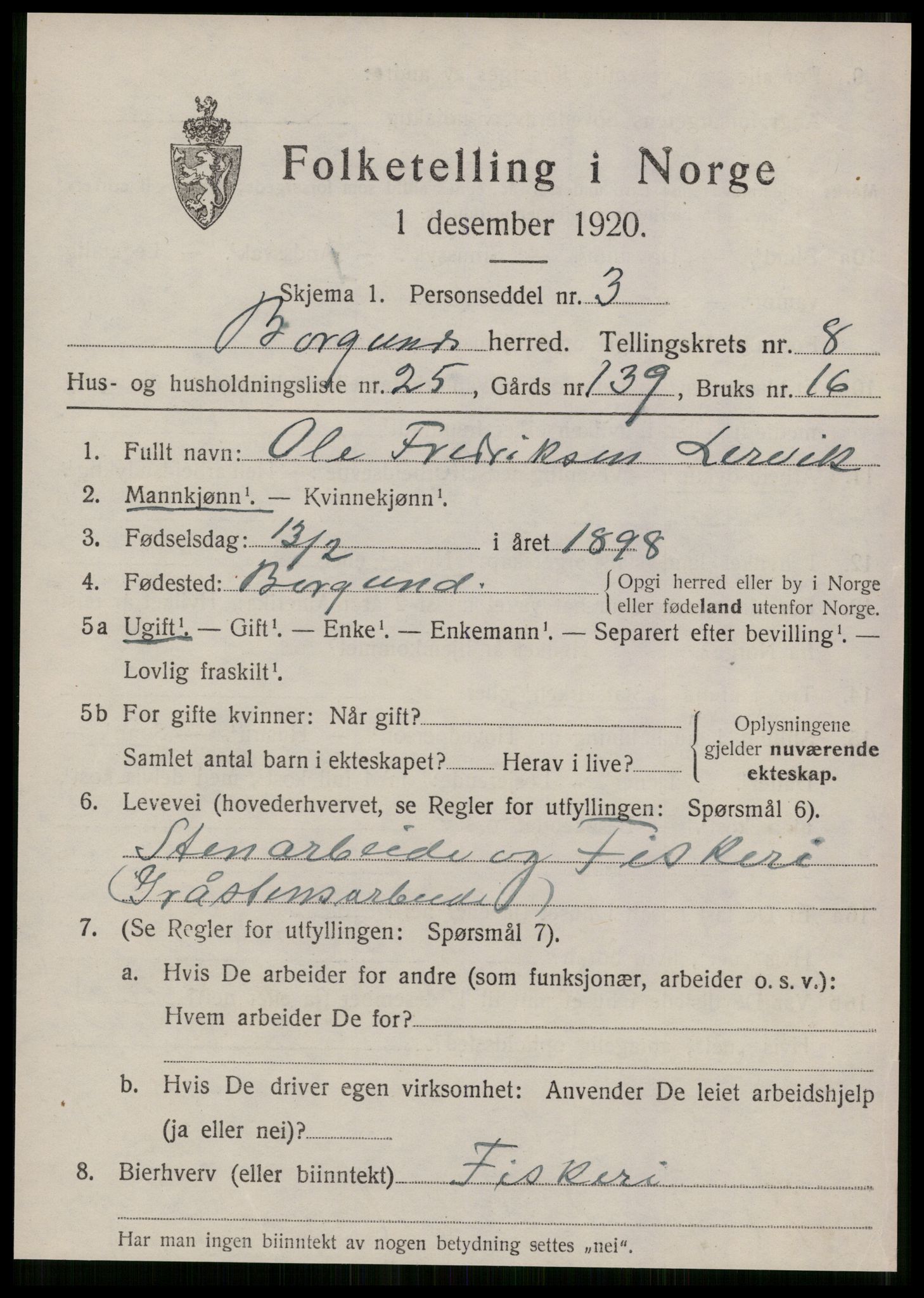SAT, 1920 census for Borgund, 1920, p. 7806