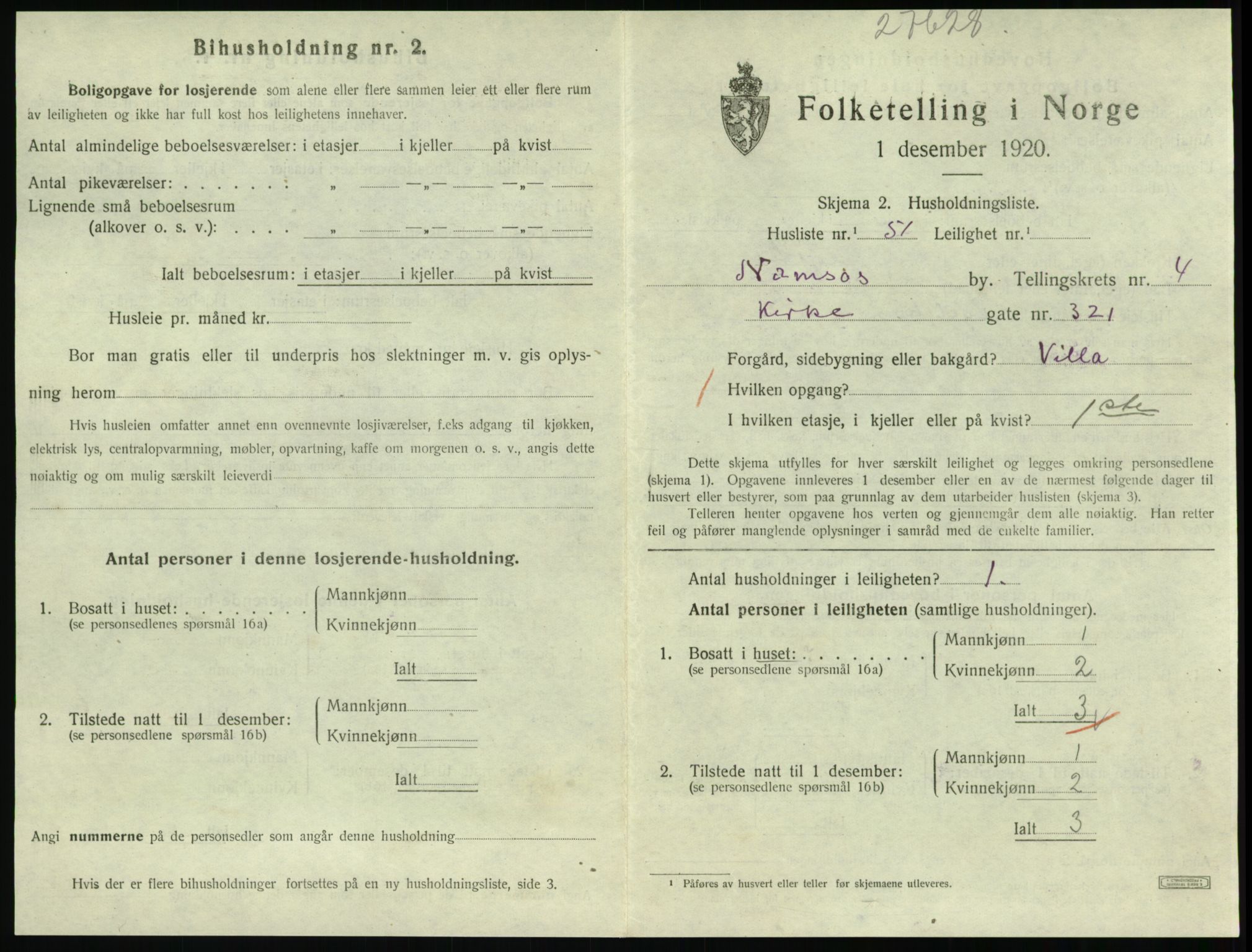 SAT, 1920 census for Namsos, 1920, p. 1589