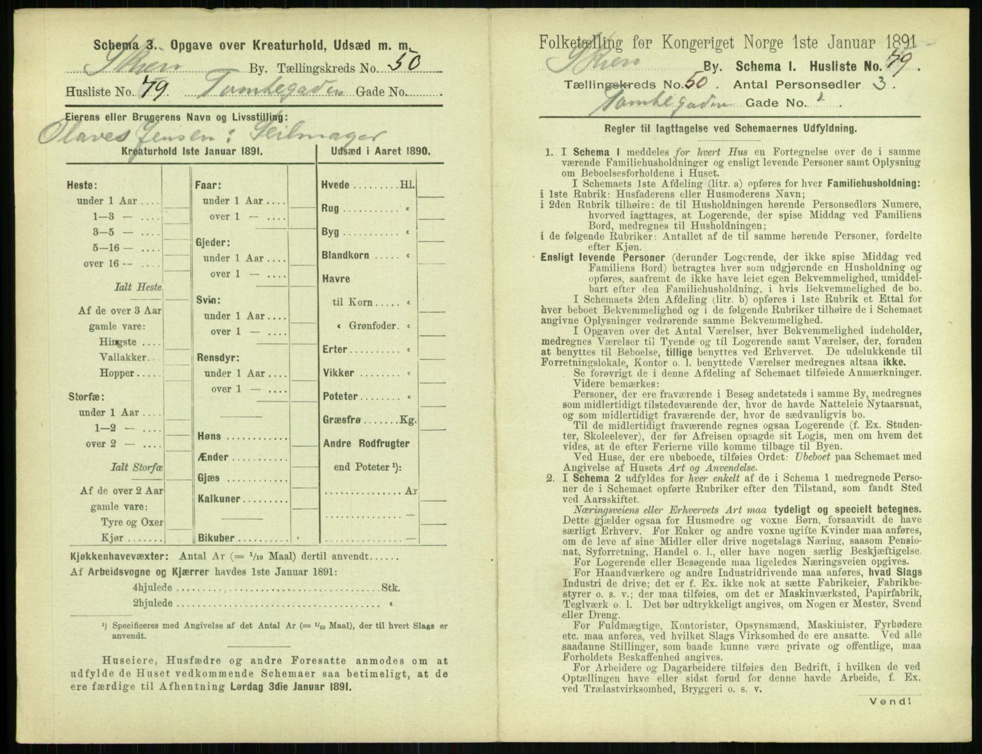 RA, 1891 census for 0806 Skien, 1891, p. 2136