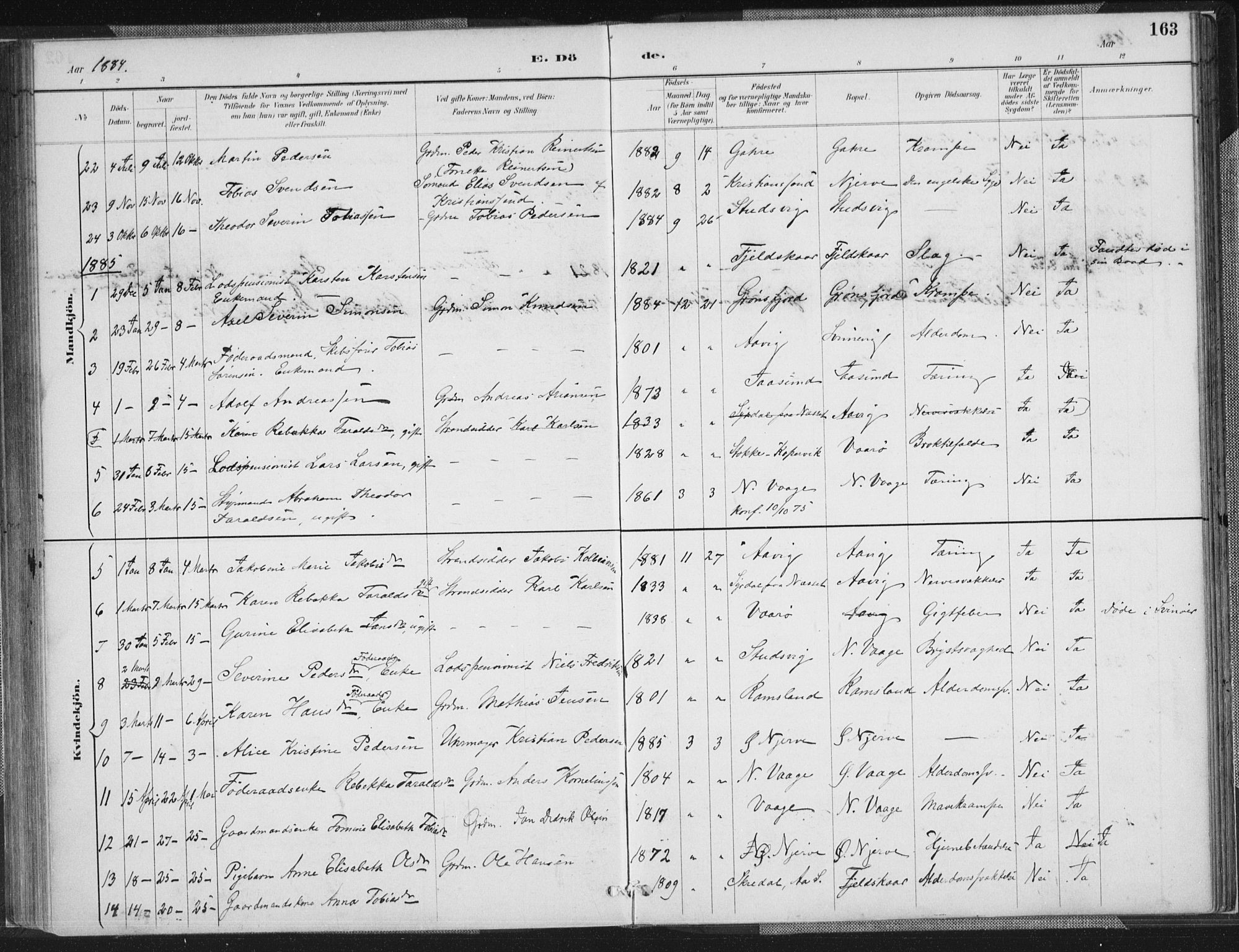 Sør-Audnedal sokneprestkontor, AV/SAK-1111-0039/F/Fa/Faa/L0004: Parish register (official) no. A 4, 1884-1909, p. 163