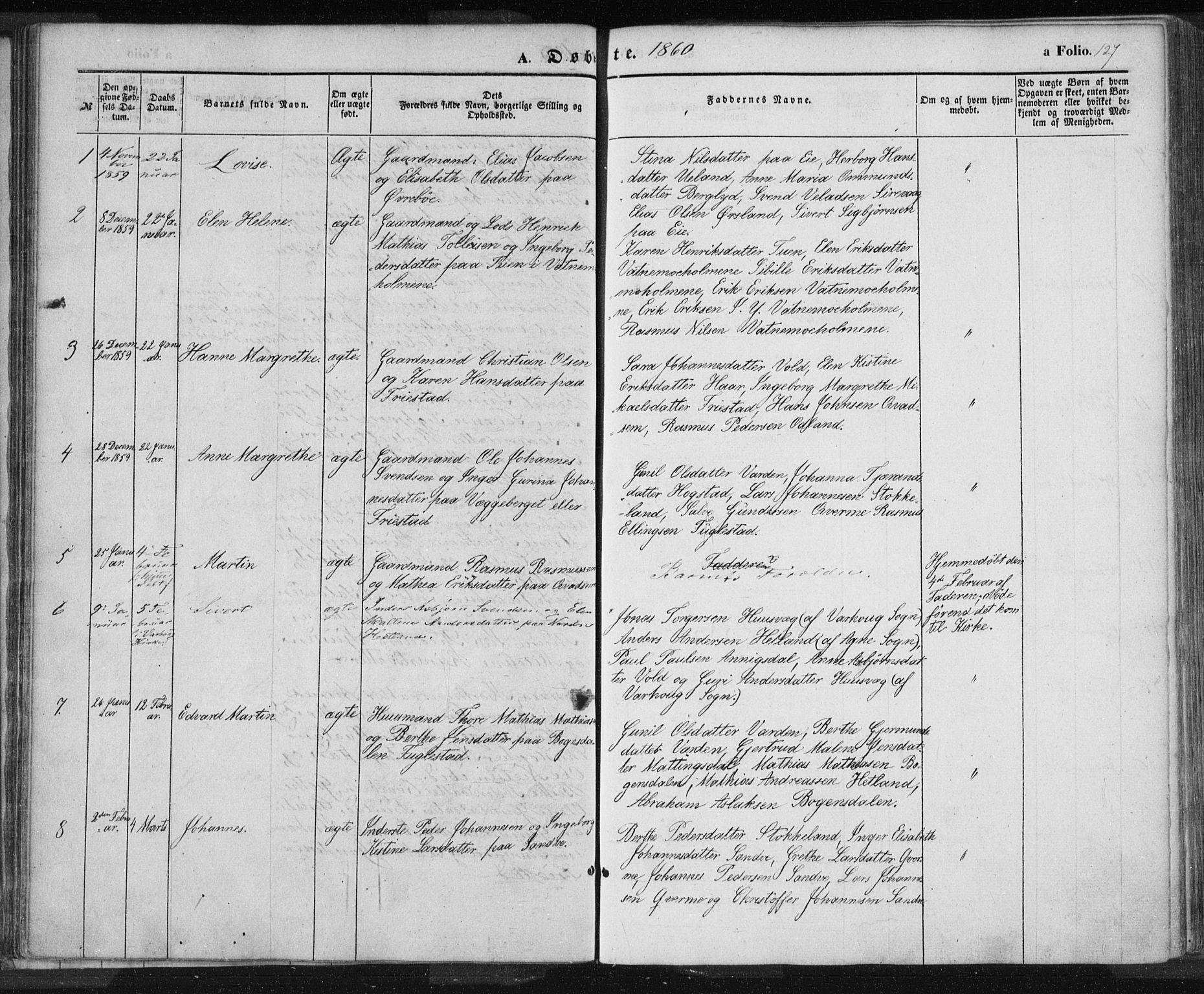 Eigersund sokneprestkontor, SAST/A-101807/S08/L0012: Parish register (official) no. A 12.1, 1850-1865, p. 127