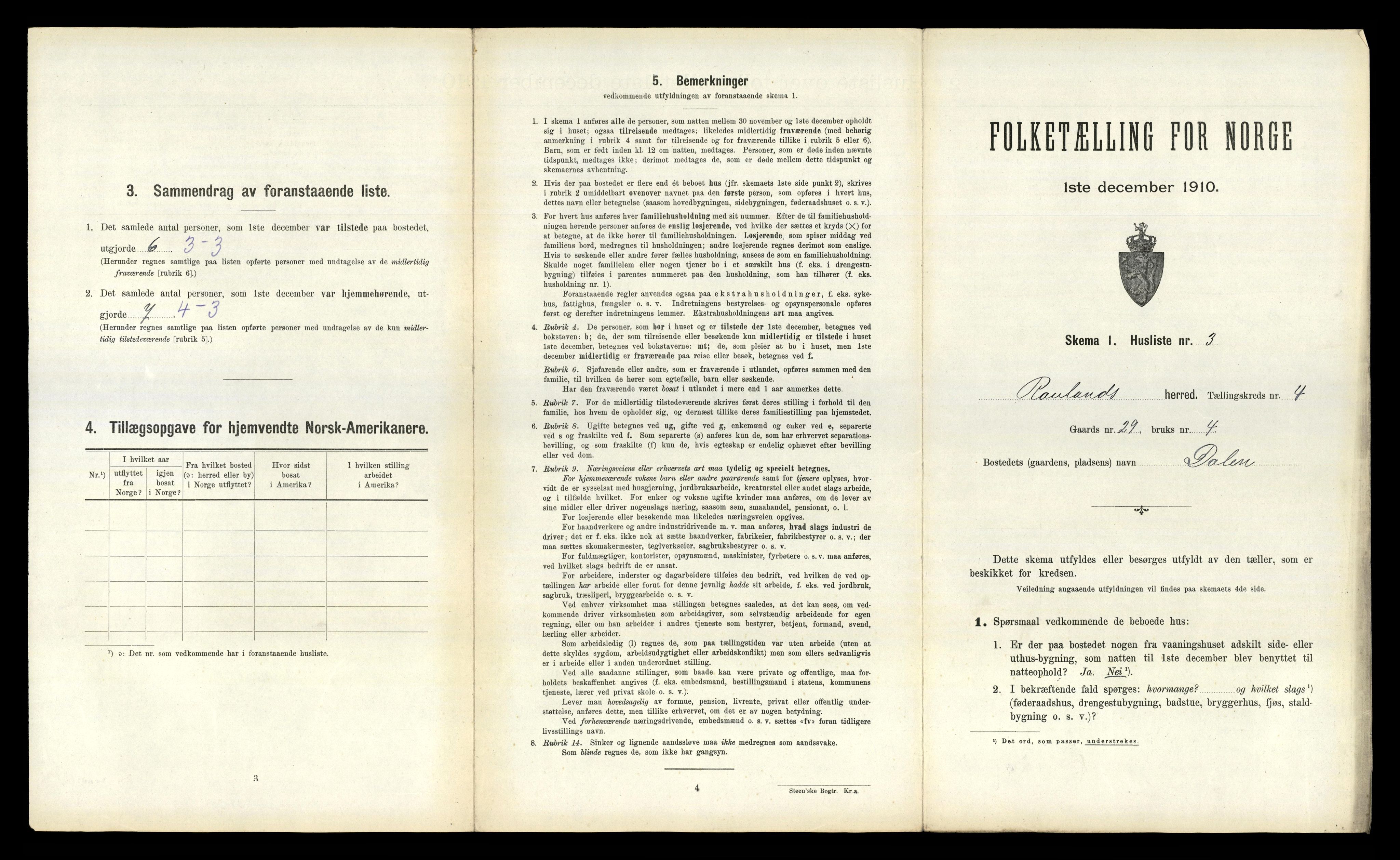 RA, 1910 census for Rauland, 1910, p. 141