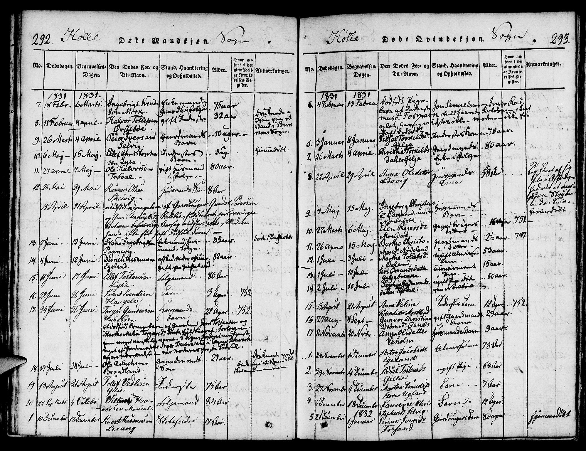 Strand sokneprestkontor, SAST/A-101828/H/Ha/Haa/L0004: Parish register (official) no. A 4 /2, 1816-1833, p. 292-293