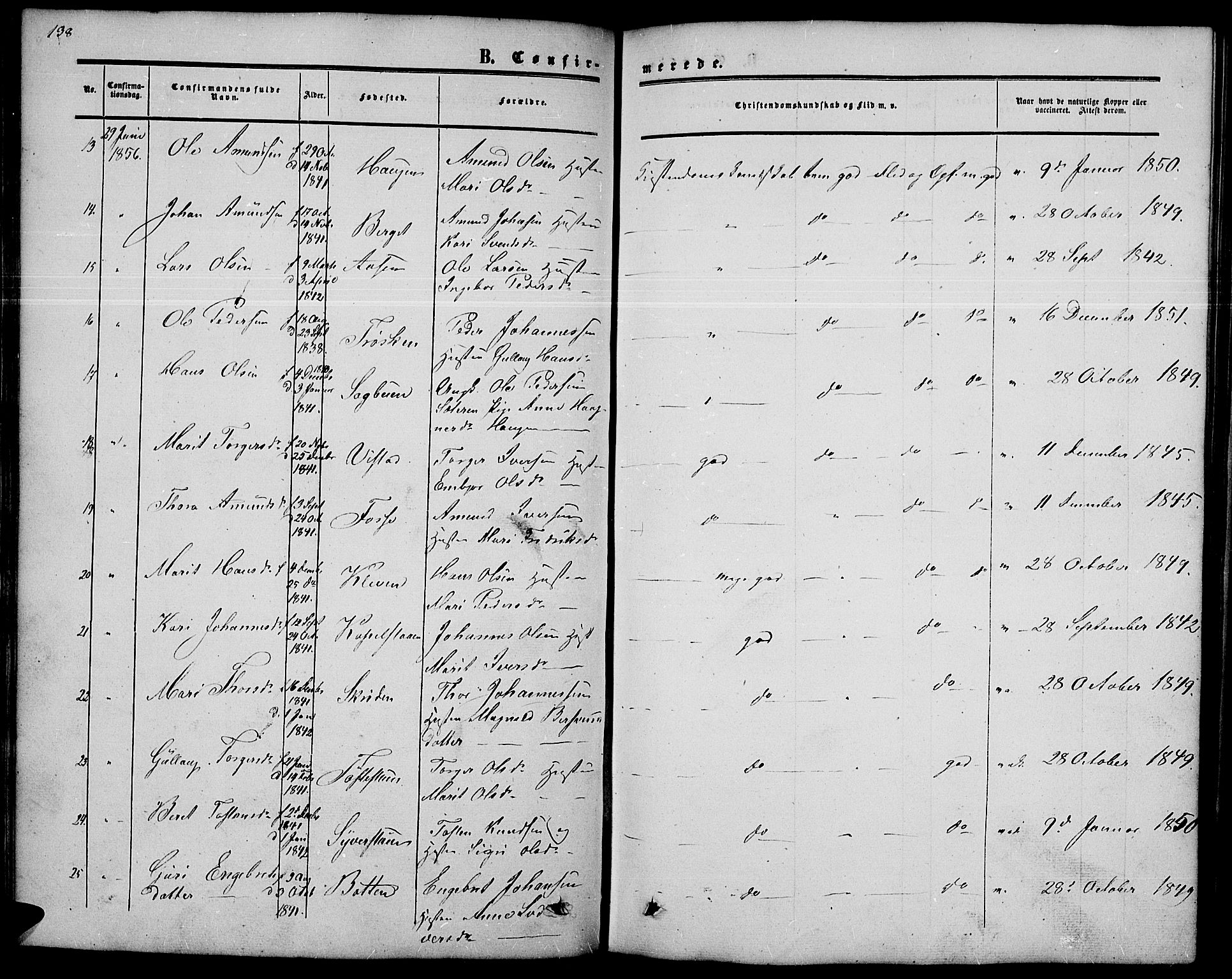 Nord-Fron prestekontor, SAH/PREST-080/H/Ha/Hab/L0002: Parish register (copy) no. 2, 1851-1883, p. 138