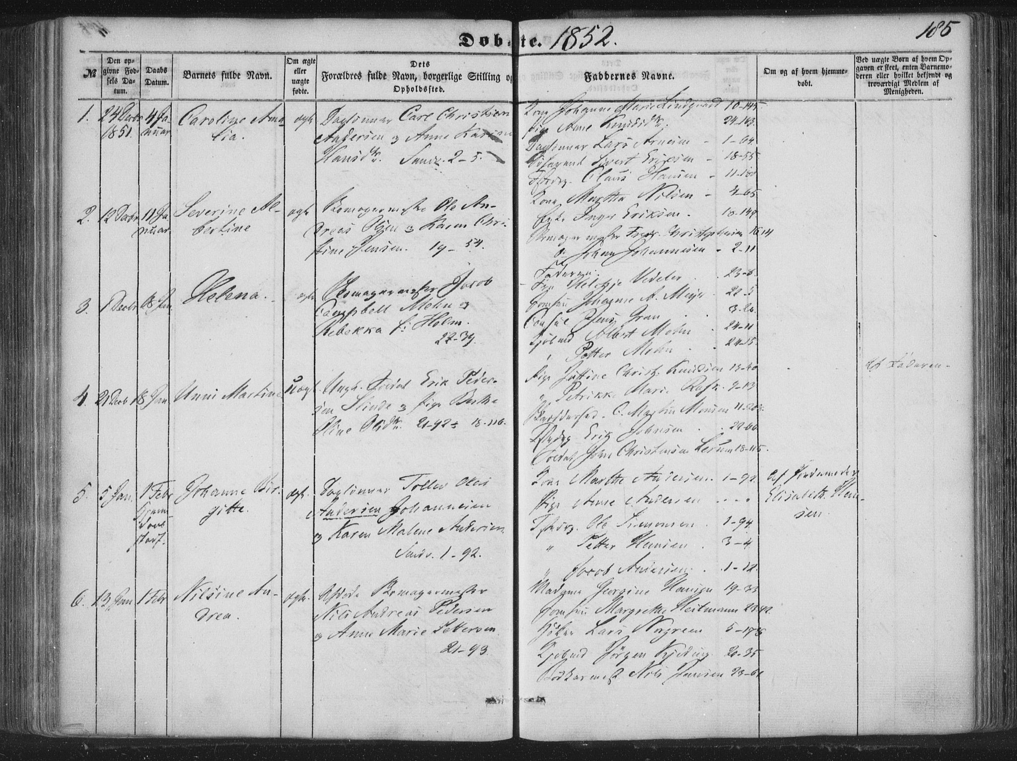 Korskirken sokneprestembete, SAB/A-76101/H/Haa/L0017: Parish register (official) no. B 3, 1851-1857, p. 185