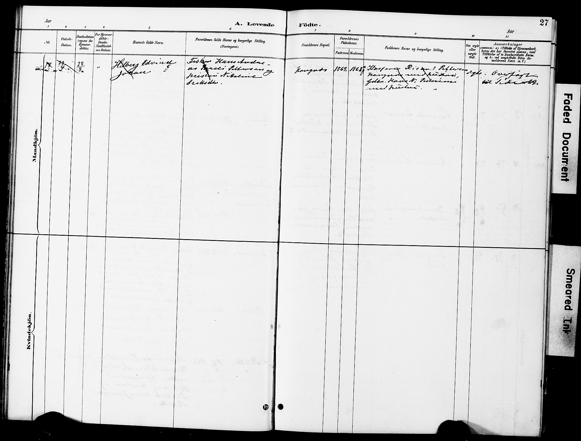 Ministerialprotokoller, klokkerbøker og fødselsregistre - Nordland, AV/SAT-A-1459/899/L1448: Parish register (copy) no. 899C03, 1887-1902, p. 27