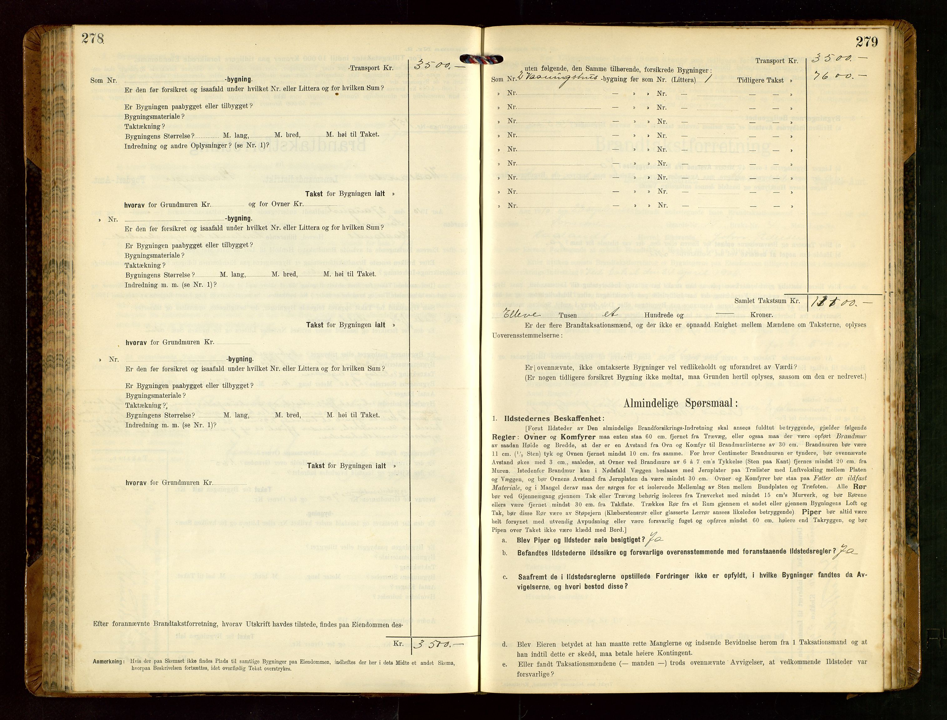 Håland lensmannskontor, AV/SAST-A-100100/Gob/L0004: Branntakstprotokoll - skjematakst. Register i boken., 1913-1915, p. 278-279