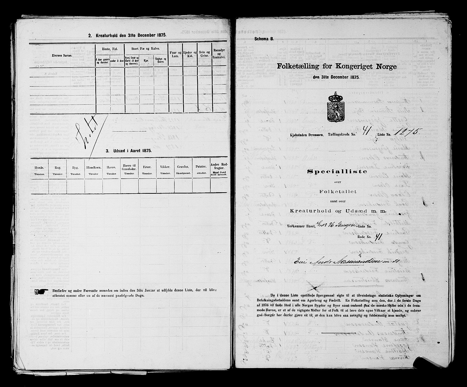 SAKO, 1875 census for 0602 Drammen, 1875, p. 3486
