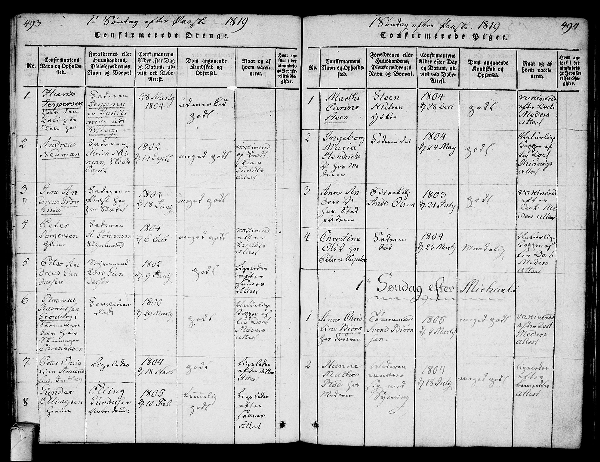Strømsø kirkebøker, AV/SAKO-A-246/F/Fa/L0011: Parish register (official) no. I 11, 1815-1829, p. 493-494