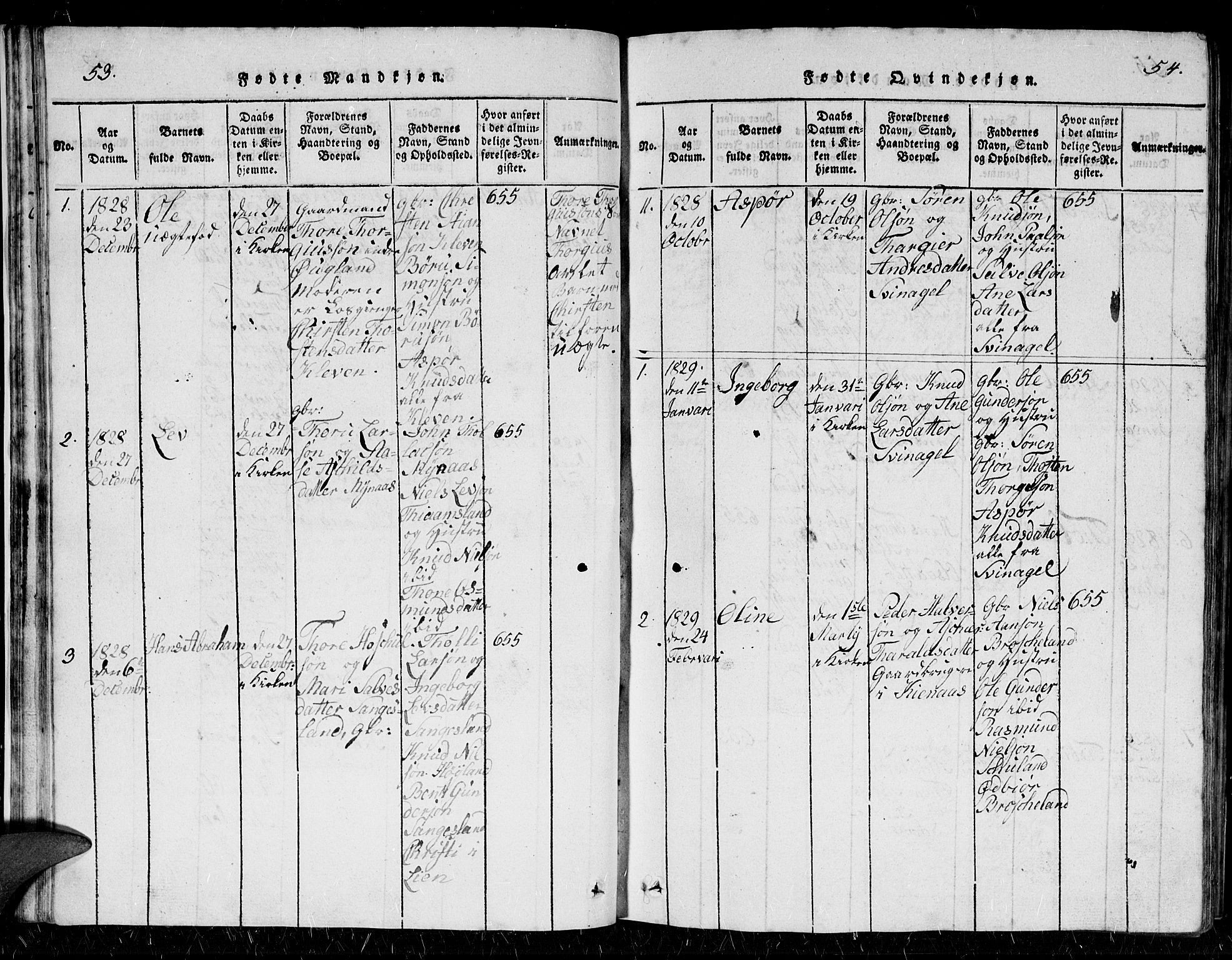 Holum sokneprestkontor, AV/SAK-1111-0022/F/Fb/Fbb/L0001: Parish register (copy) no. B 1, 1820-1847, p. 53-54