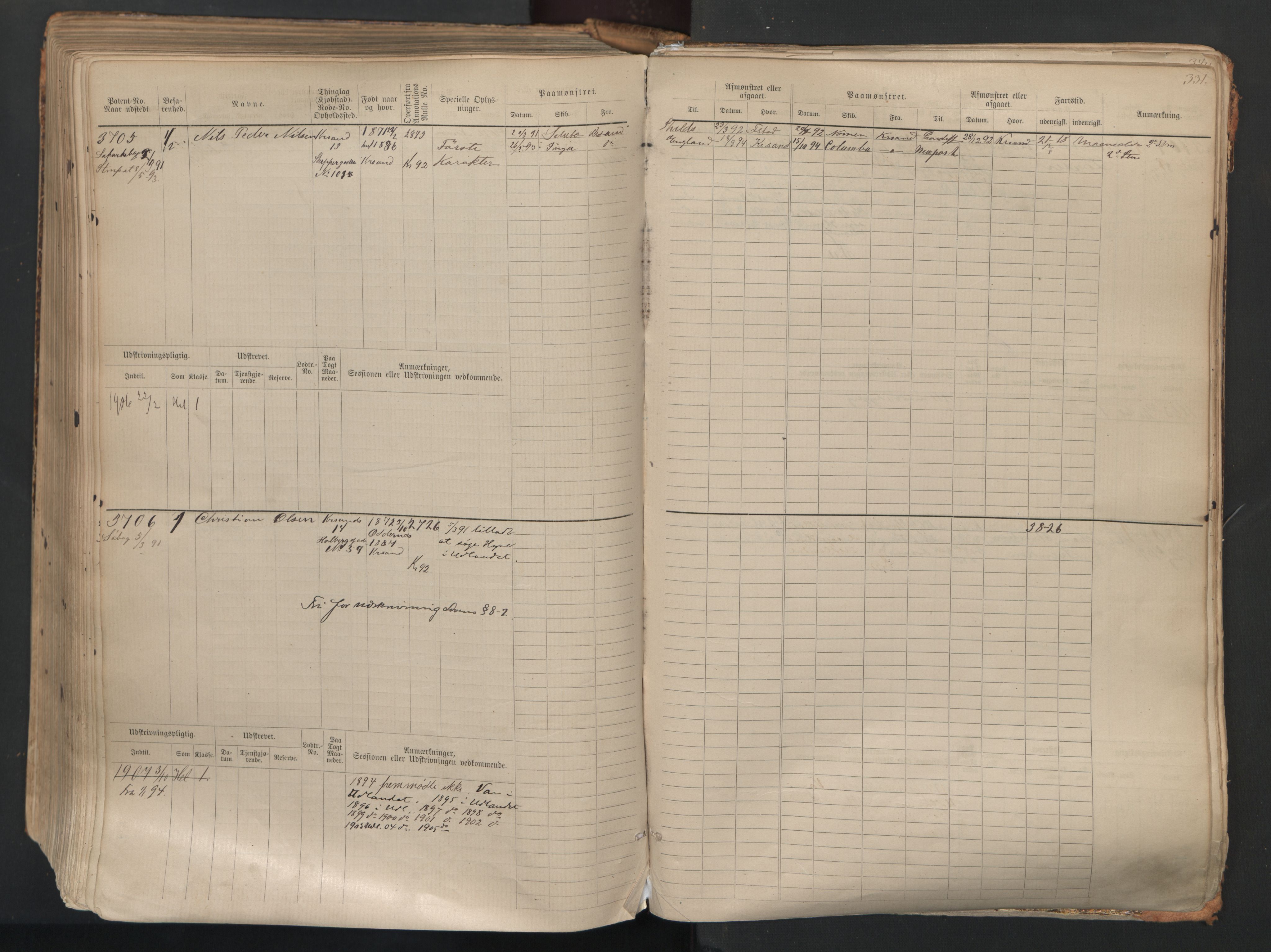 Kristiansand mønstringskrets, AV/SAK-2031-0015/F/Fb/L0007: Hovedrulle nr 3049-3810, I-14, 1883-1940, p. 338