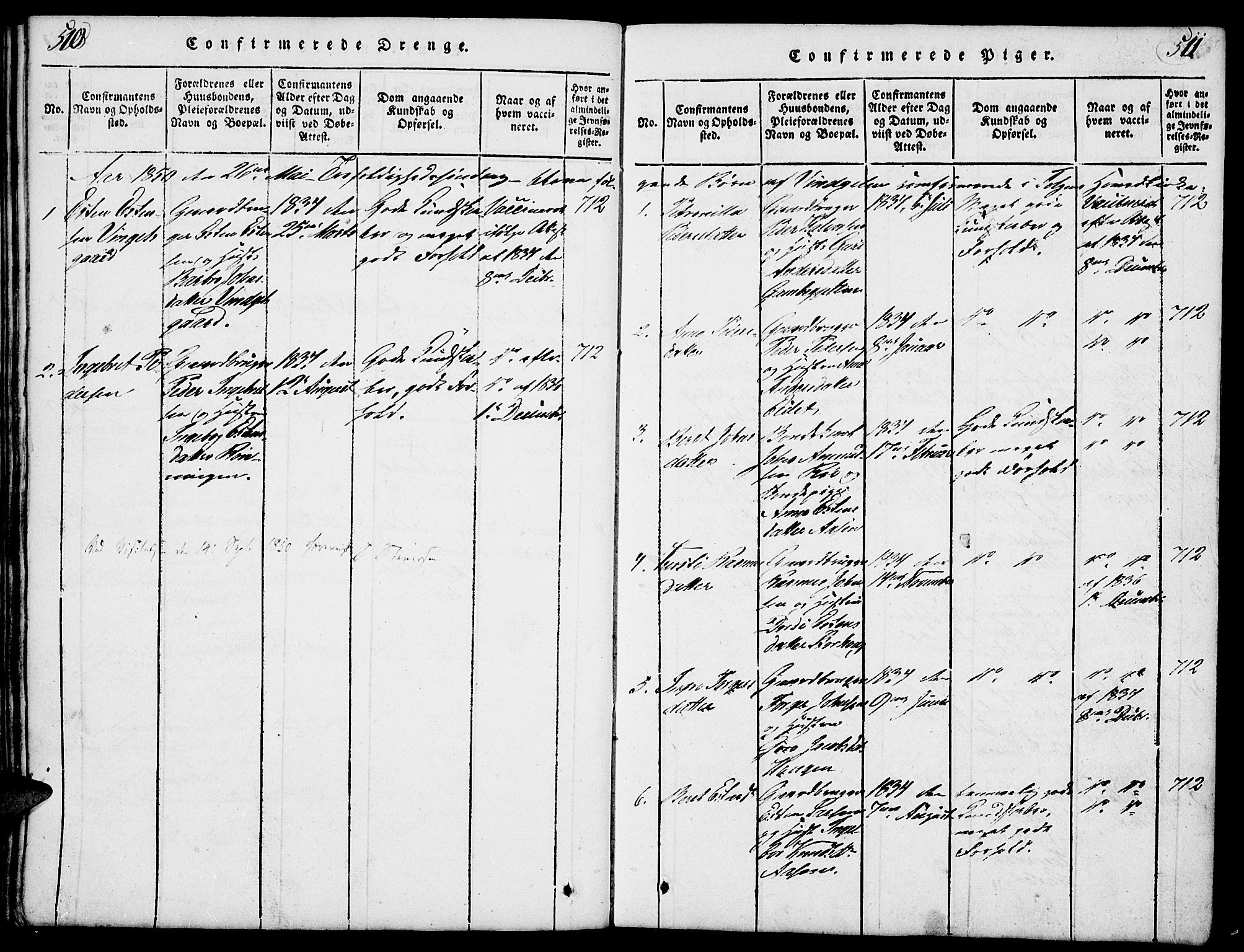 Tolga prestekontor, SAH/PREST-062/L/L0003: Parish register (copy) no. 3, 1815-1862, p. 510-511