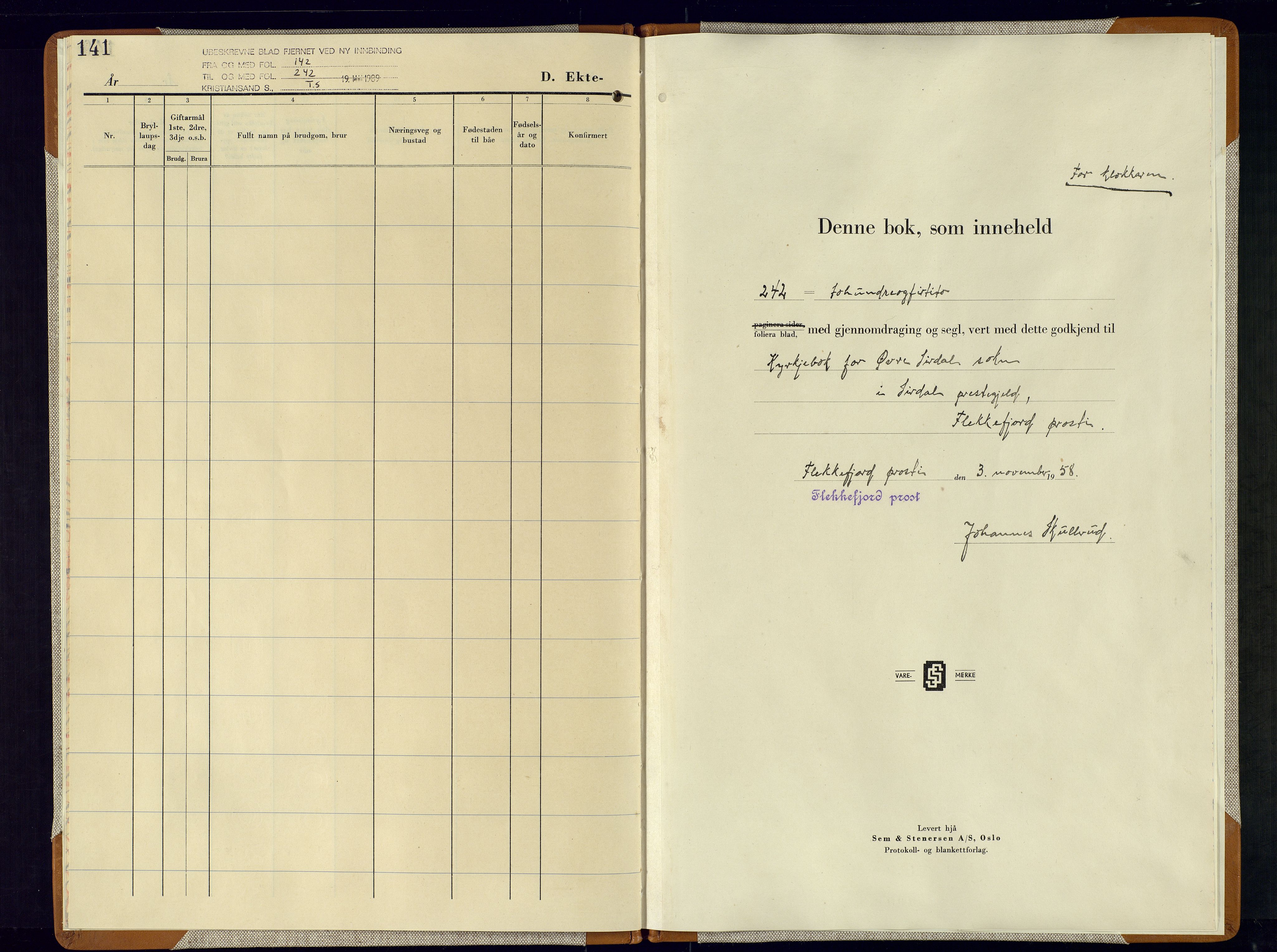 Sirdal sokneprestkontor, AV/SAK-1111-0036/F/Fb/Fba/L0004: Parish register (copy) no. B-4, 1950-1957, p. 141