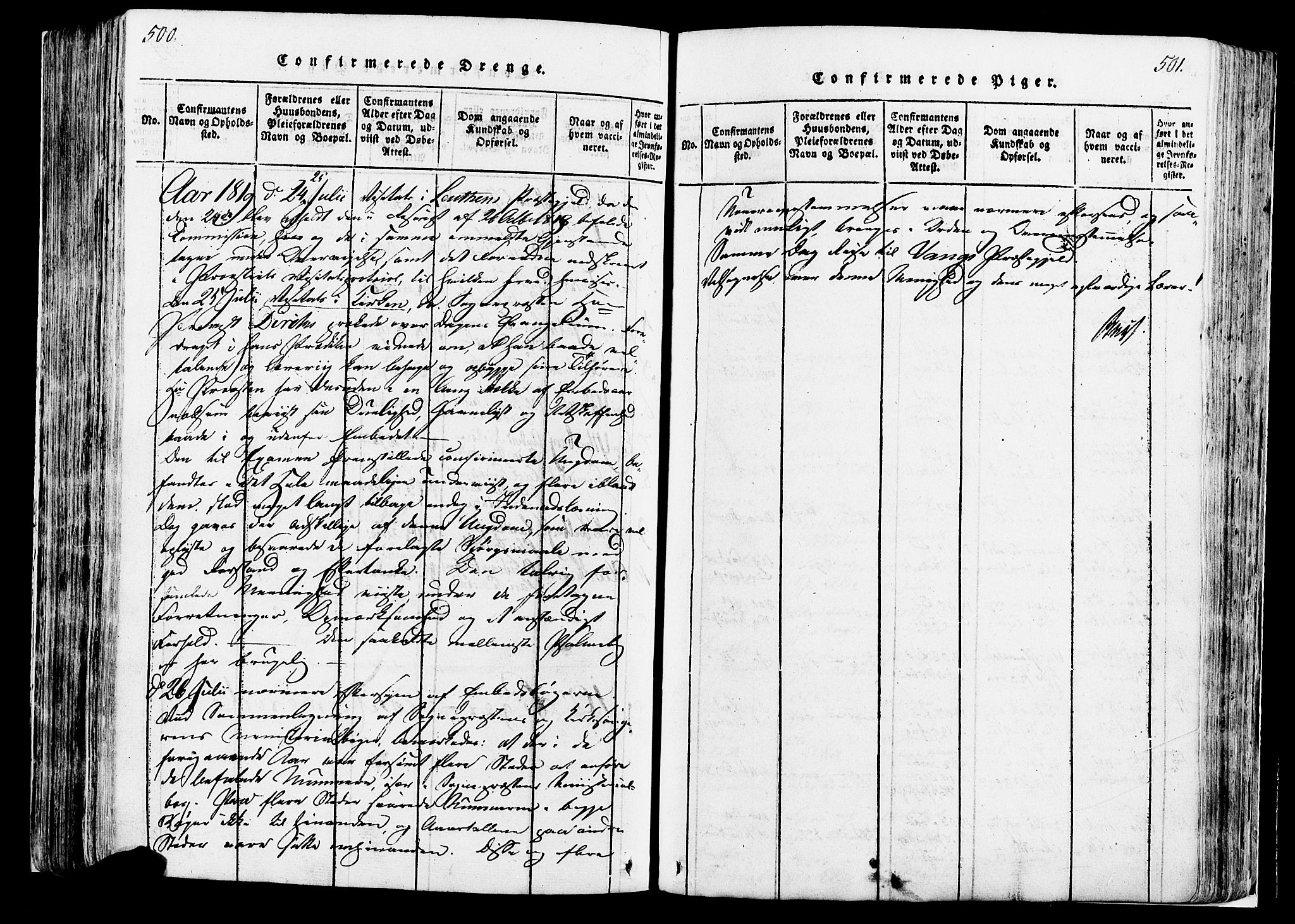 Løten prestekontor, SAH/PREST-022/K/Ka/L0005: Parish register (official) no. 5, 1814-1832, p. 500-501