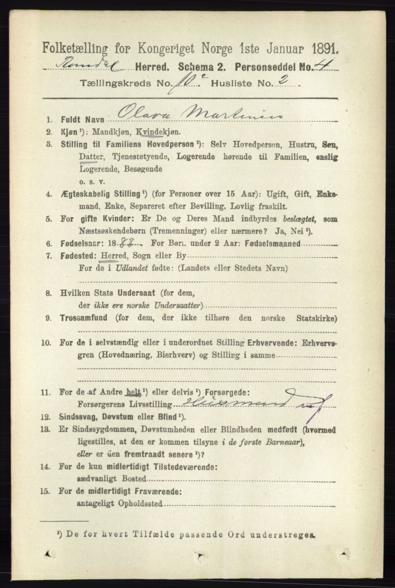 RA, 1891 census for 0416 Romedal, 1891, p. 4821