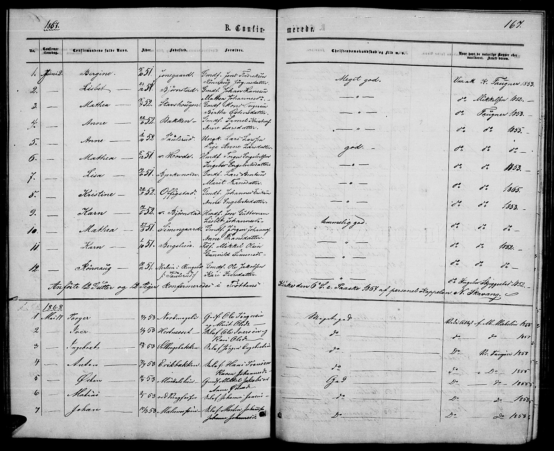 Øyer prestekontor, SAH/PREST-084/H/Ha/Hab/L0001: Parish register (copy) no. 1, 1863-1877, p. 167