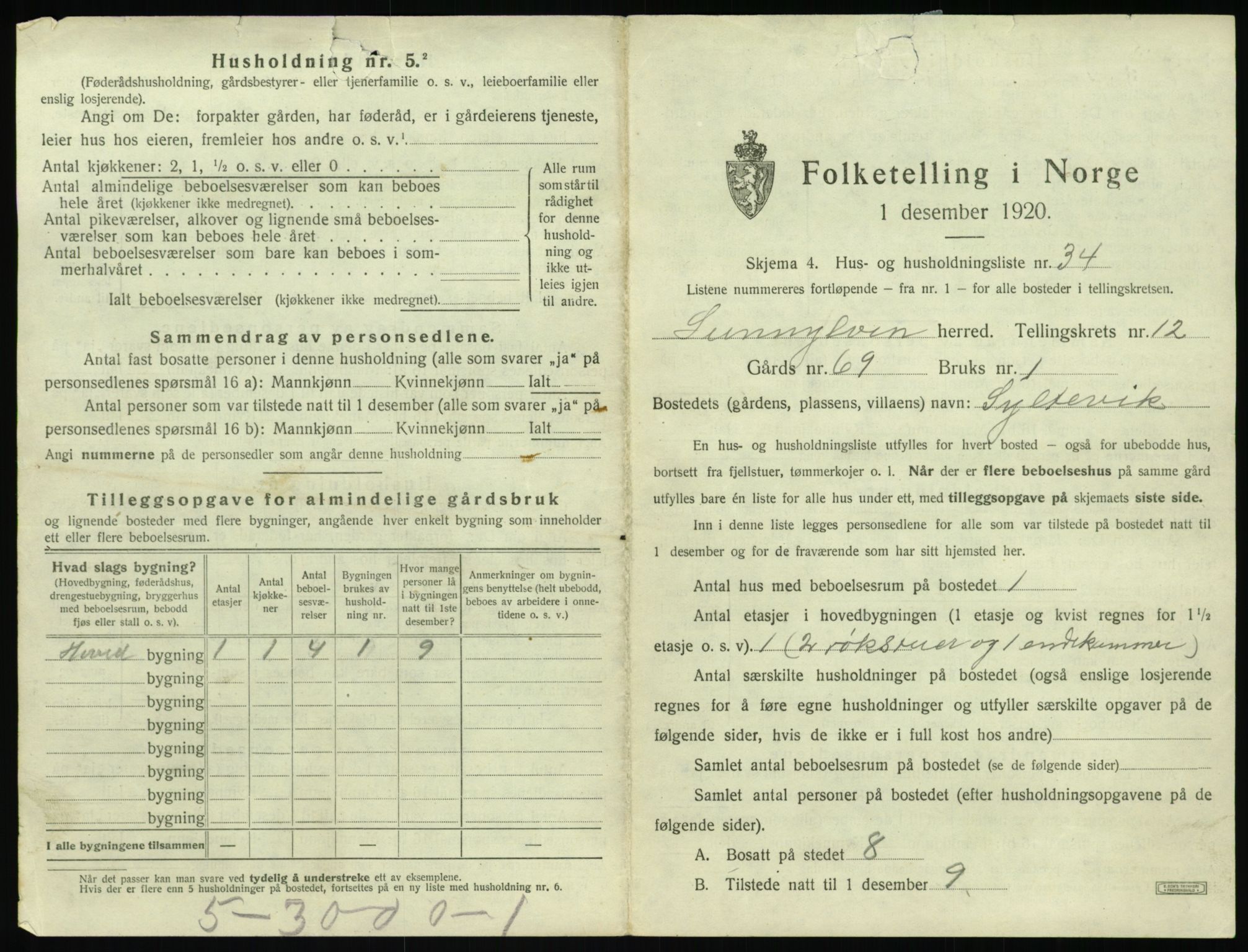 SAT, 1920 census for Sunnylven, 1920, p. 560