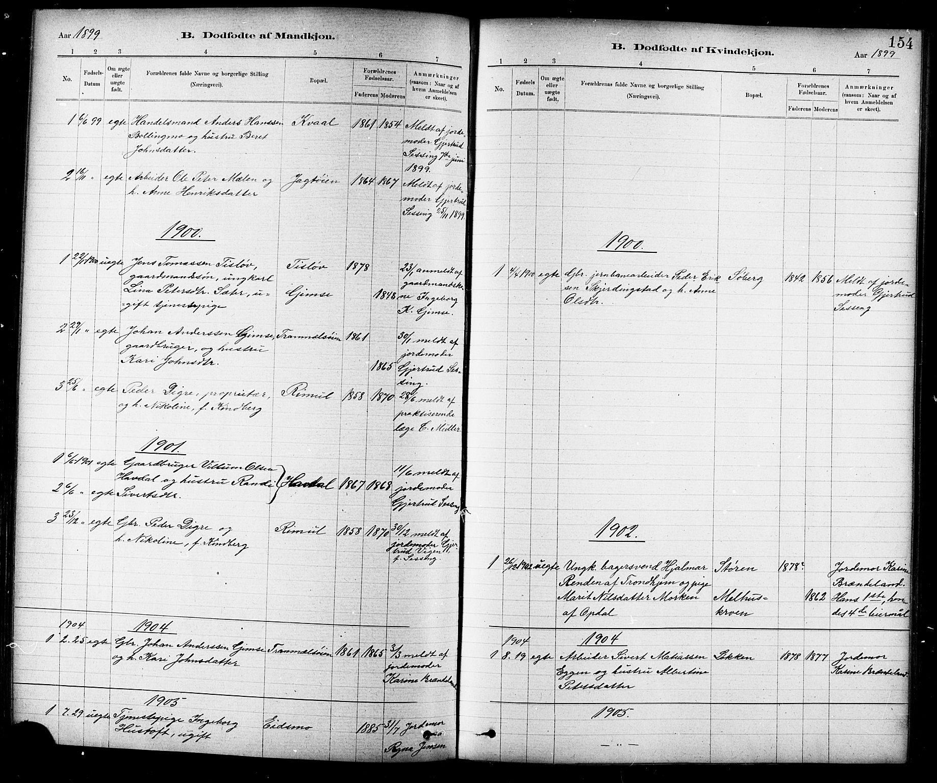 Ministerialprotokoller, klokkerbøker og fødselsregistre - Sør-Trøndelag, SAT/A-1456/691/L1094: Parish register (copy) no. 691C05, 1879-1911, p. 154