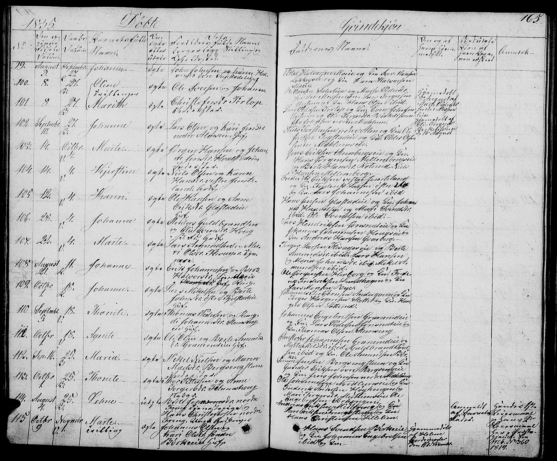 Ringsaker prestekontor, AV/SAH-PREST-014/L/La/L0004: Parish register (copy) no. 4, 1827-1838, p. 165