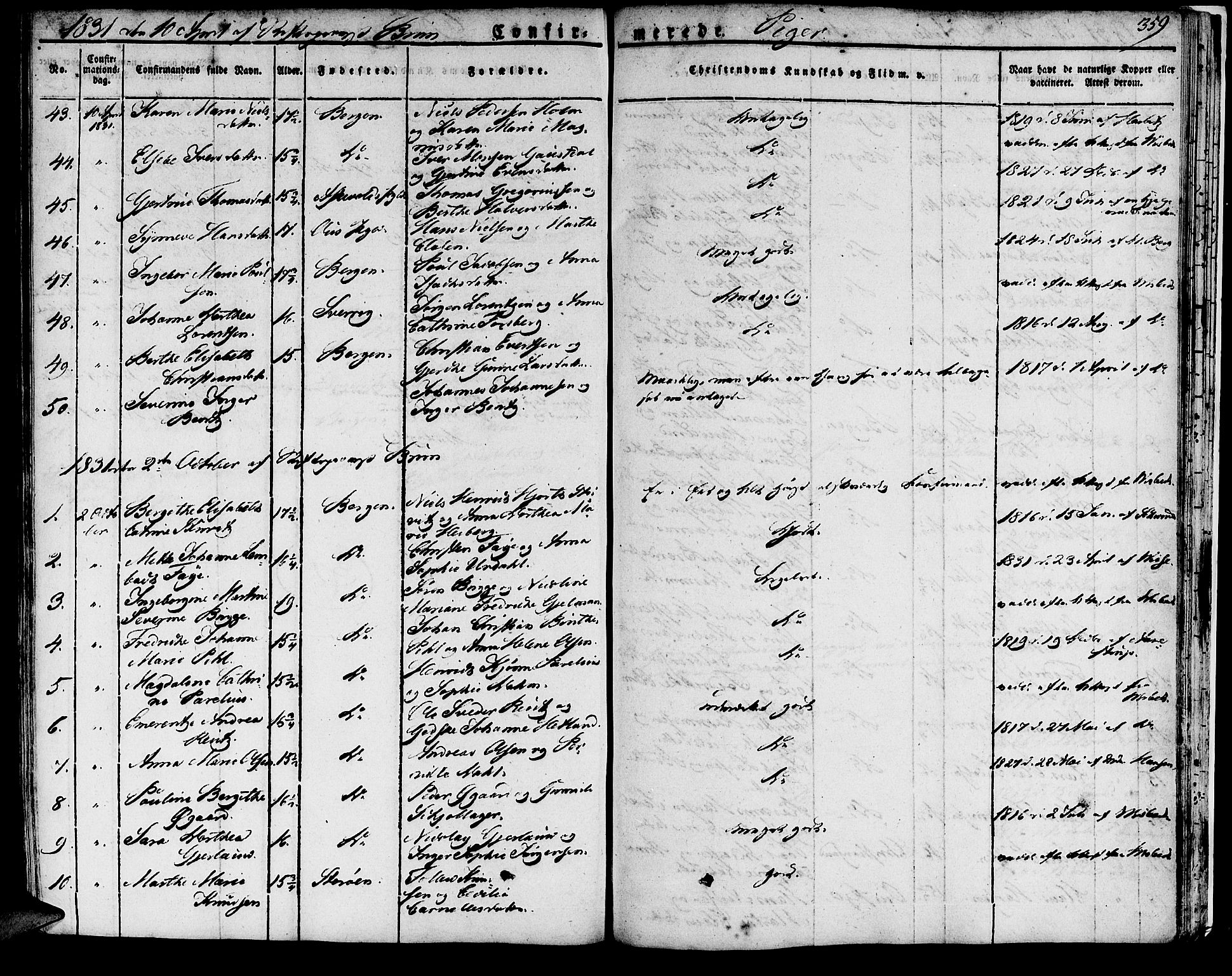 Domkirken sokneprestembete, AV/SAB-A-74801/H/Haa/L0012: Parish register (official) no. A 12, 1821-1840, p. 359