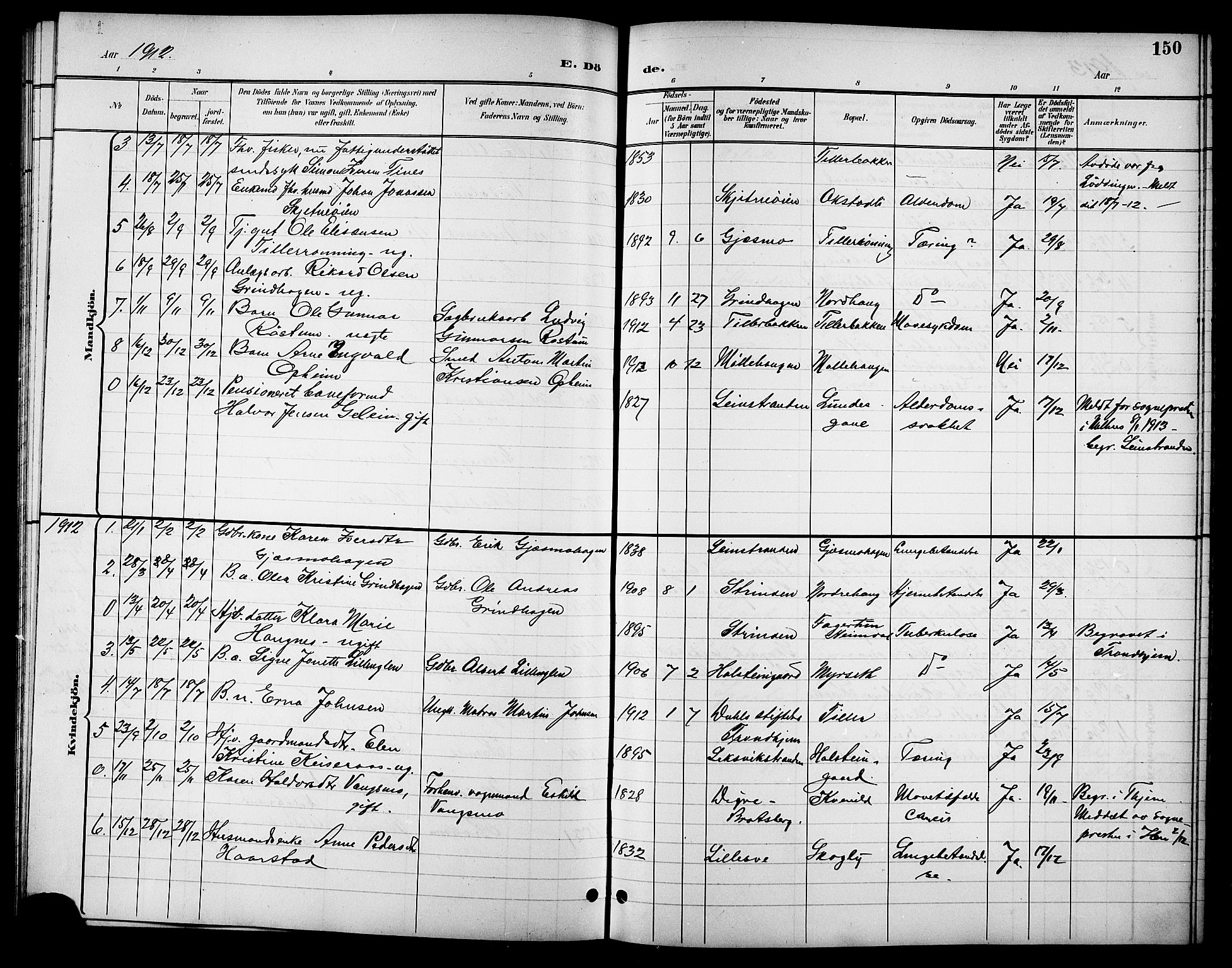 Ministerialprotokoller, klokkerbøker og fødselsregistre - Sør-Trøndelag, AV/SAT-A-1456/621/L0460: Parish register (copy) no. 621C03, 1896-1914, p. 150