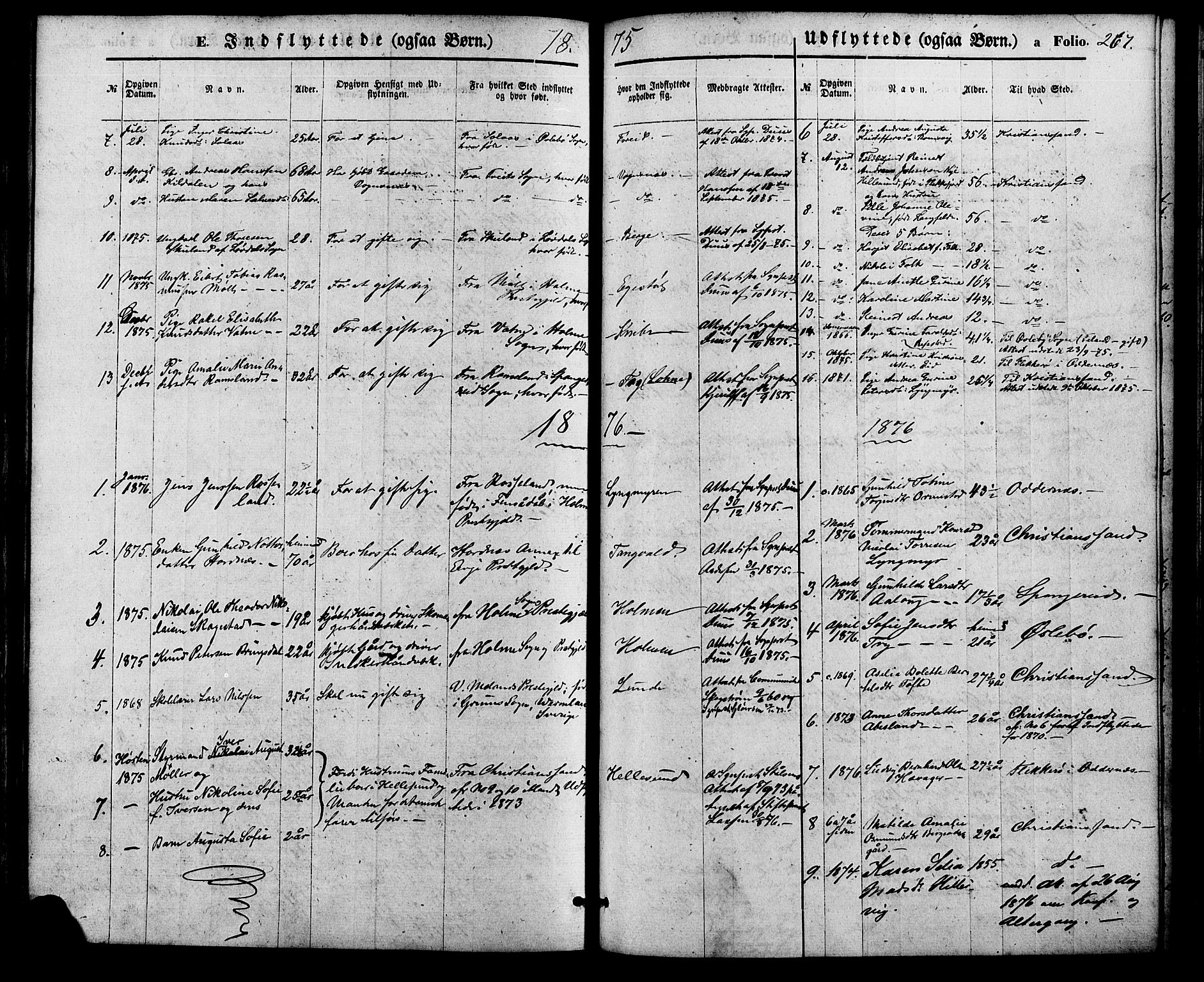 Søgne sokneprestkontor, SAK/1111-0037/F/Fa/Fab/L0011: Parish register (official) no. A 11, 1869-1879, p. 267
