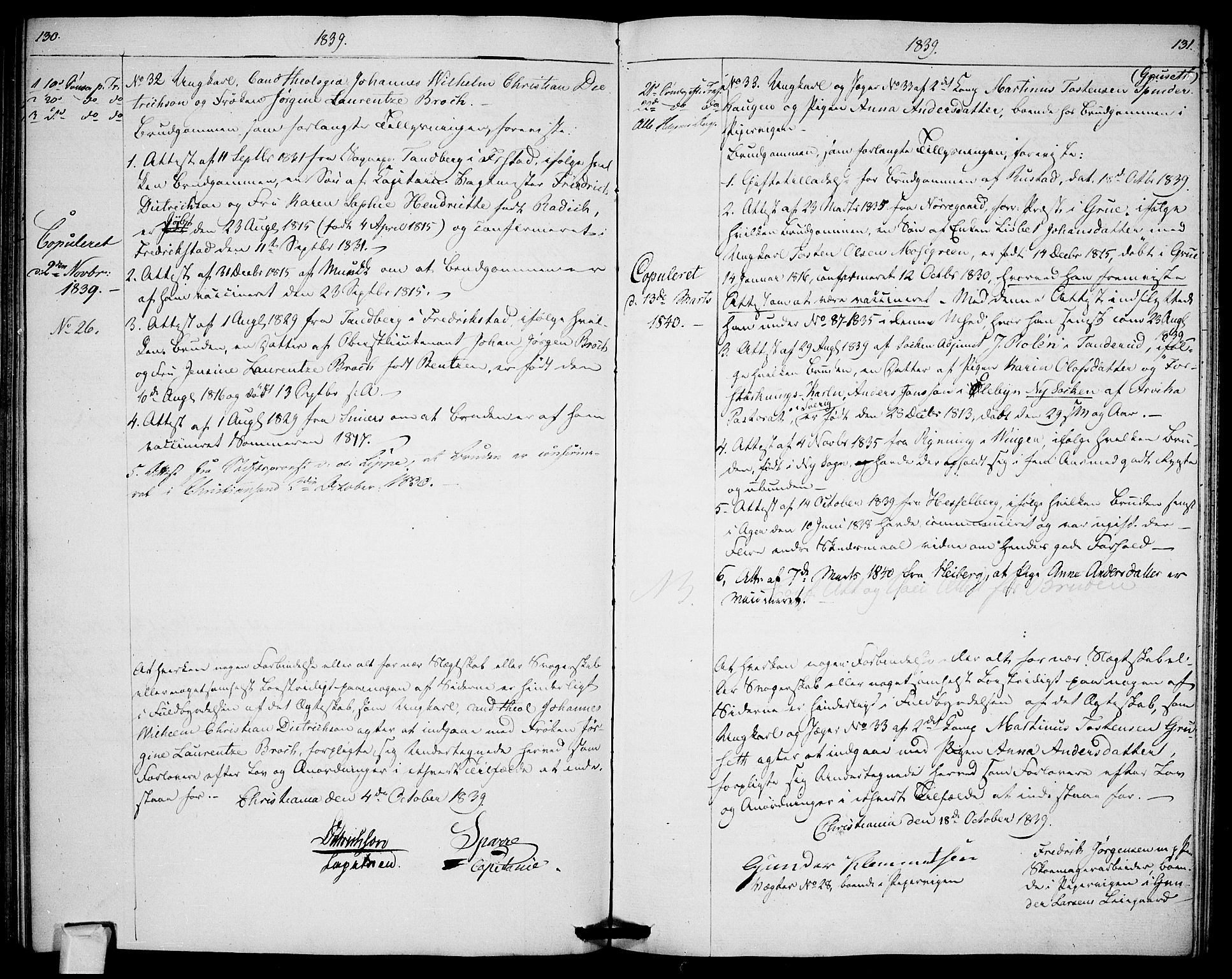 Garnisonsmenigheten Kirkebøker, AV/SAO-A-10846/H/Ha/L0003: Banns register no. I 3, 1835-1840, p. 130-131