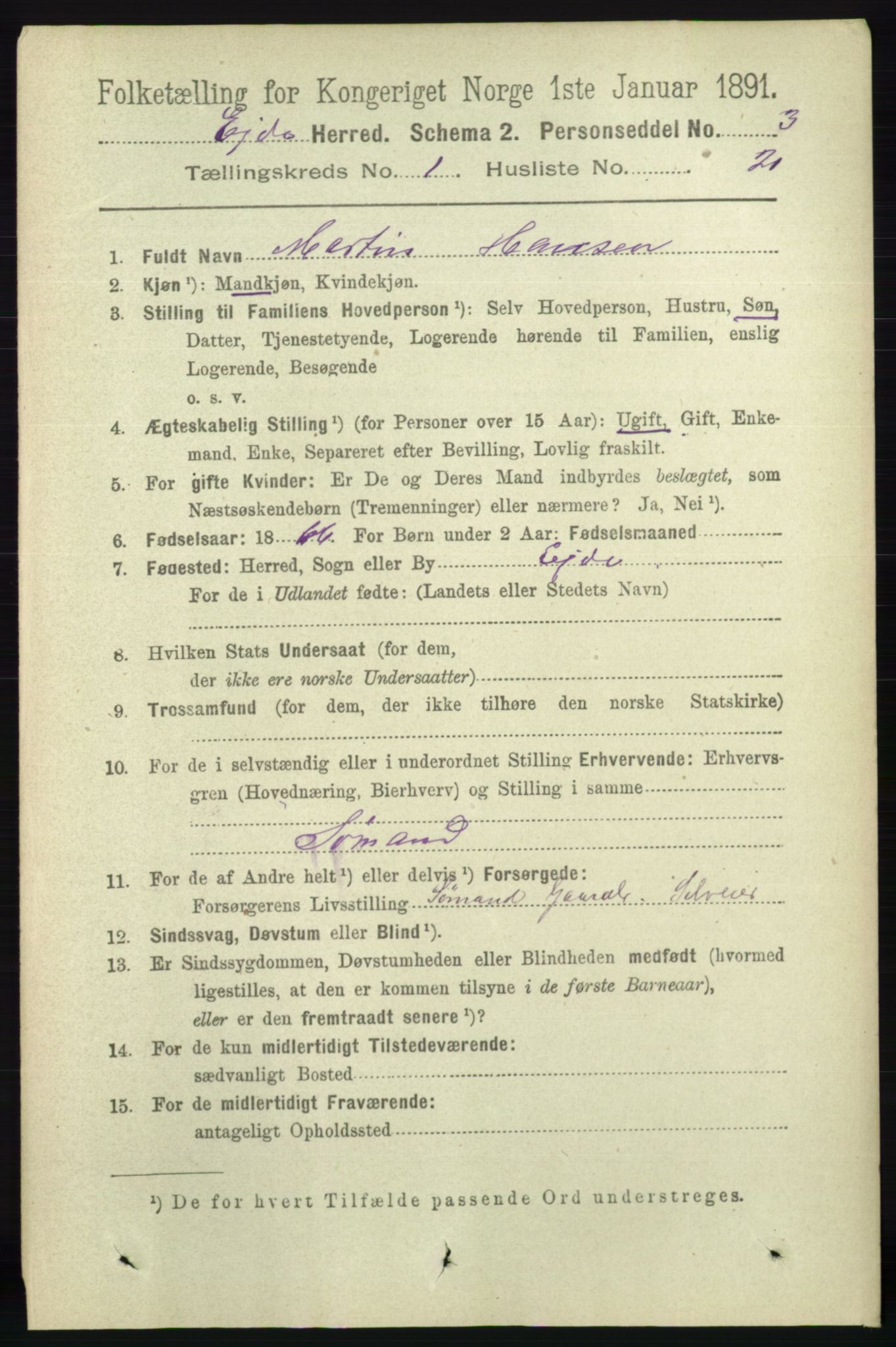 RA, 1891 census for 0925 Eide, 1891, p. 195