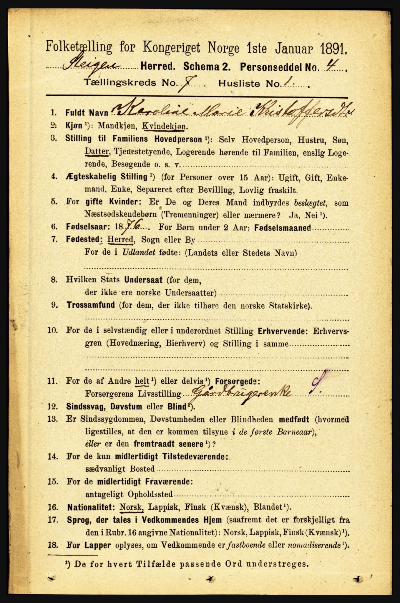 RA, 1891 census for 1848 Steigen, 1891, p. 2272