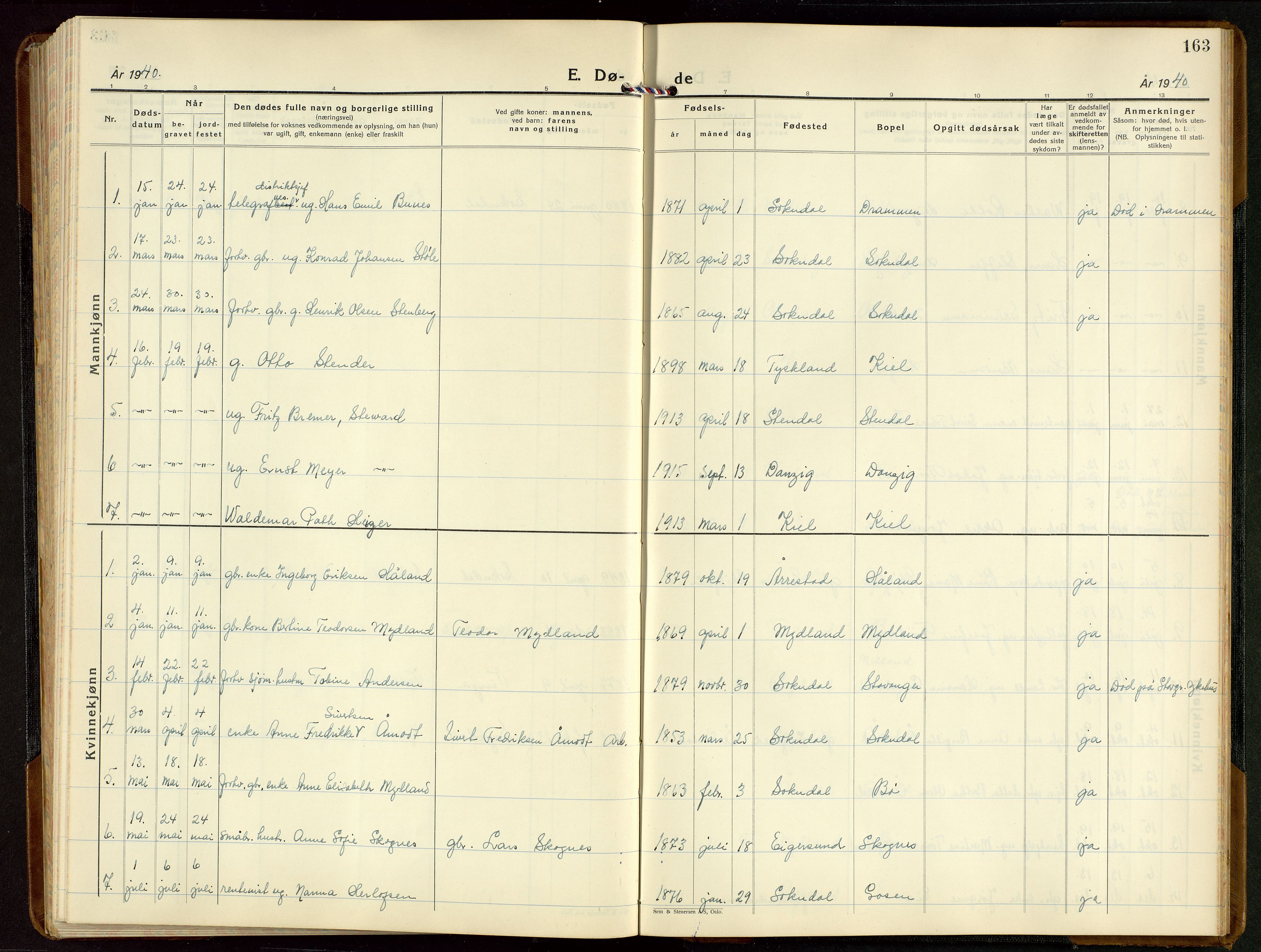 Sokndal sokneprestkontor, SAST/A-101808: Parish register (copy) no. B 9, 1935-1949, p. 163