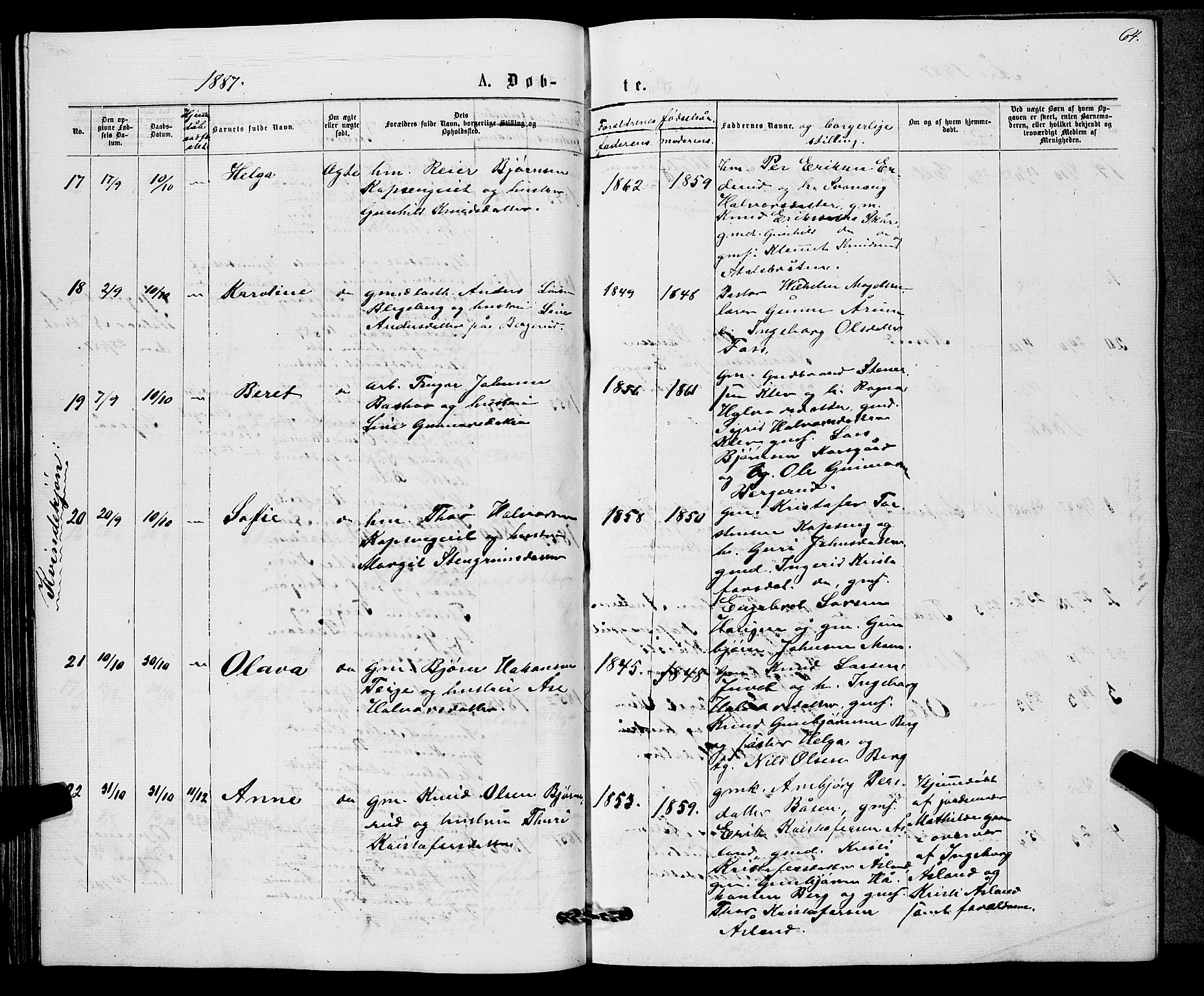 Sigdal kirkebøker, AV/SAKO-A-245/G/Gb/L0002: Parish register (copy) no. II 2, 1875-1900, p. 64